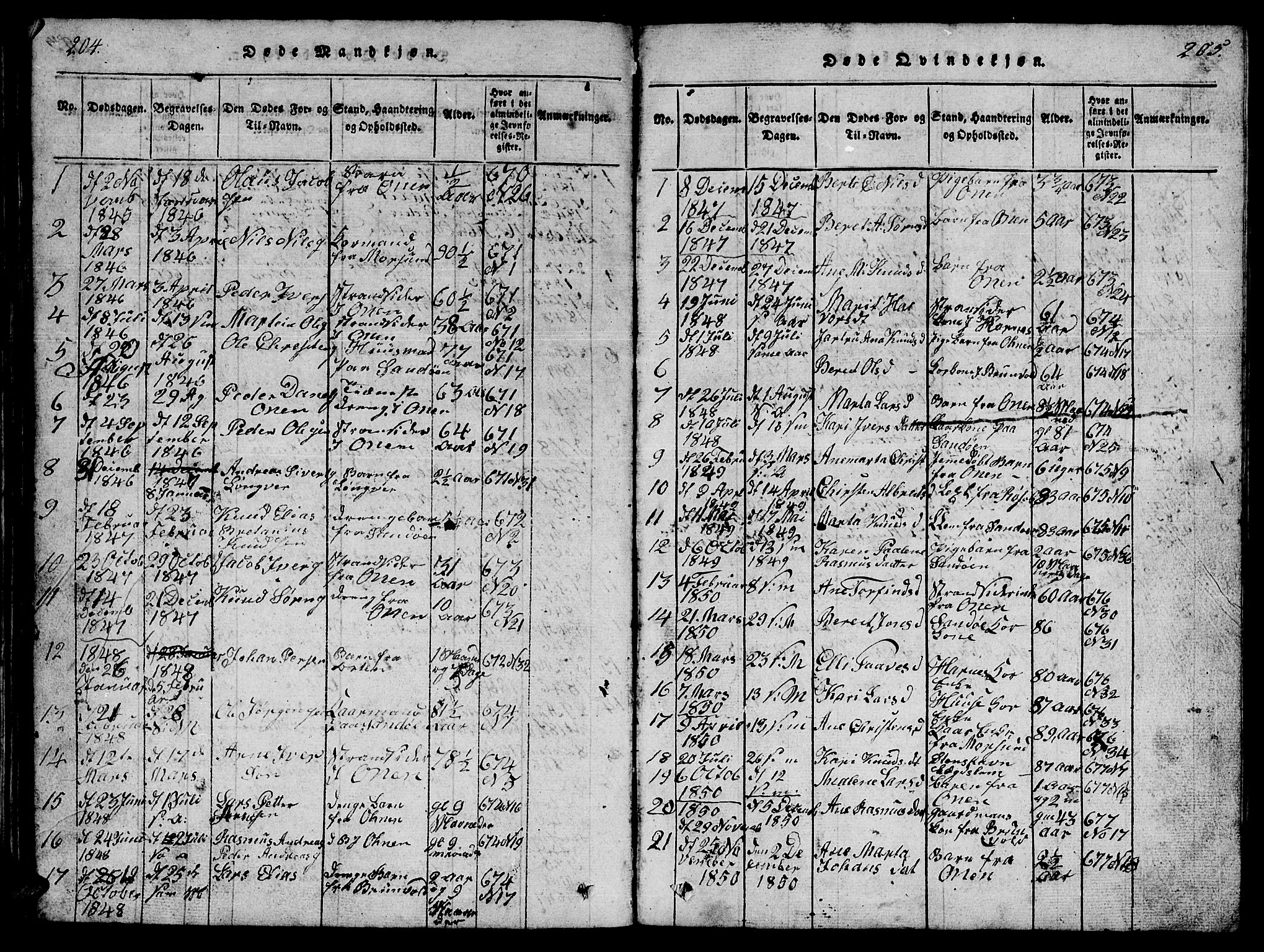 Ministerialprotokoller, klokkerbøker og fødselsregistre - Møre og Romsdal, AV/SAT-A-1454/561/L0731: Klokkerbok nr. 561C01, 1817-1867, s. 204-205