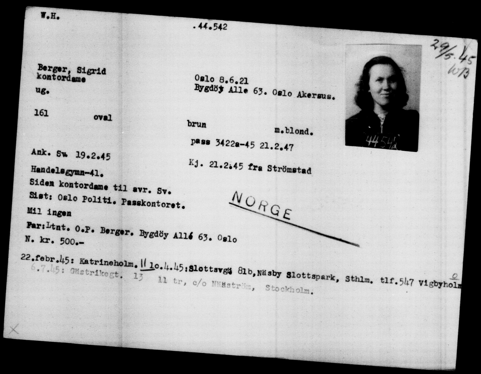 Utenriksstasjonene, Legasjonen i Stockholm, Flyktningkontoret, AV/RA-S-6753/V/Va/L0017: Kjesäterkartoteket, flyktninger med registreringsnr. 43400-46318, 1940-1945, s. 1196