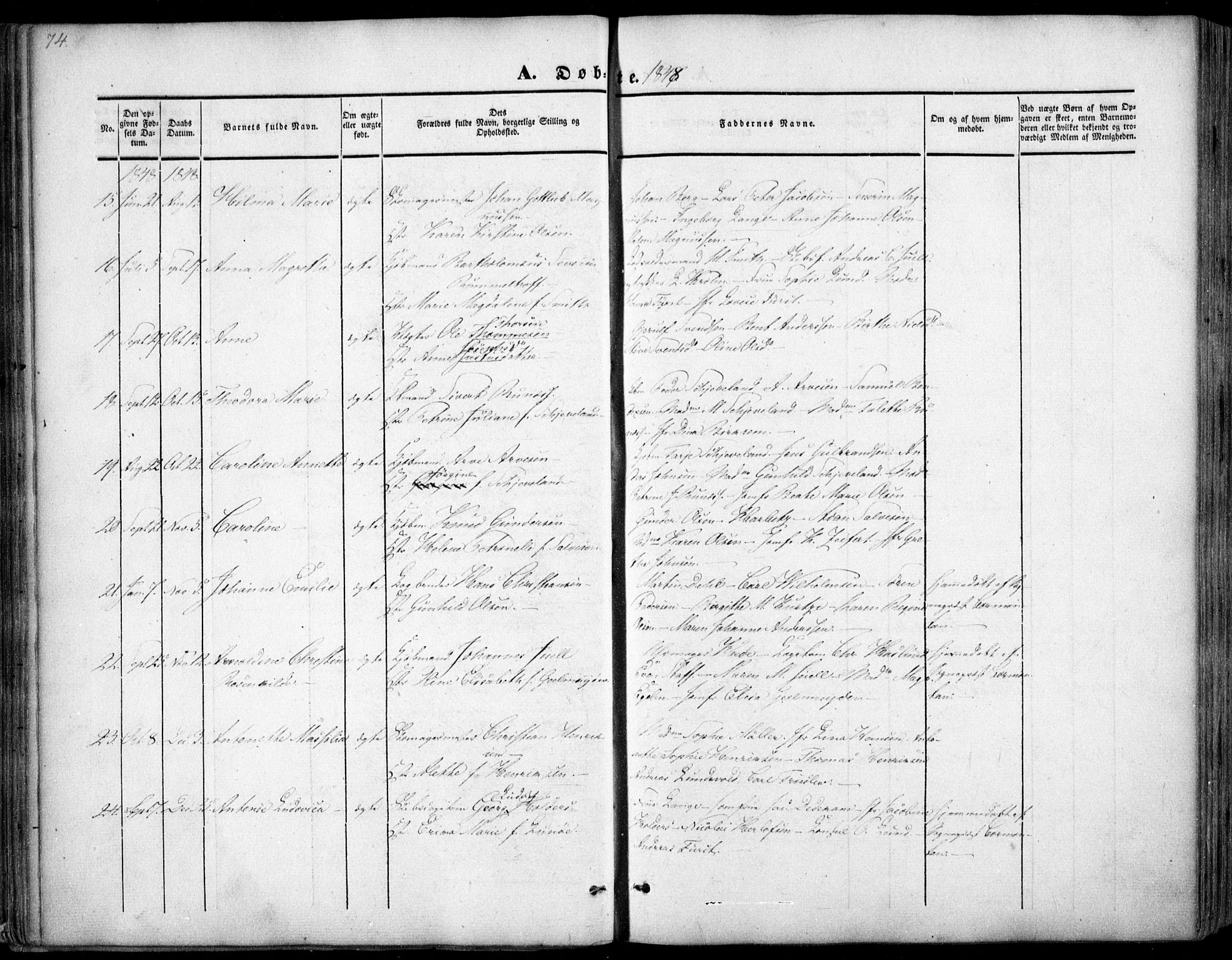 Arendal sokneprestkontor, Trefoldighet, AV/SAK-1111-0040/F/Fa/L0005: Ministerialbok nr. A 5, 1838-1854, s. 74