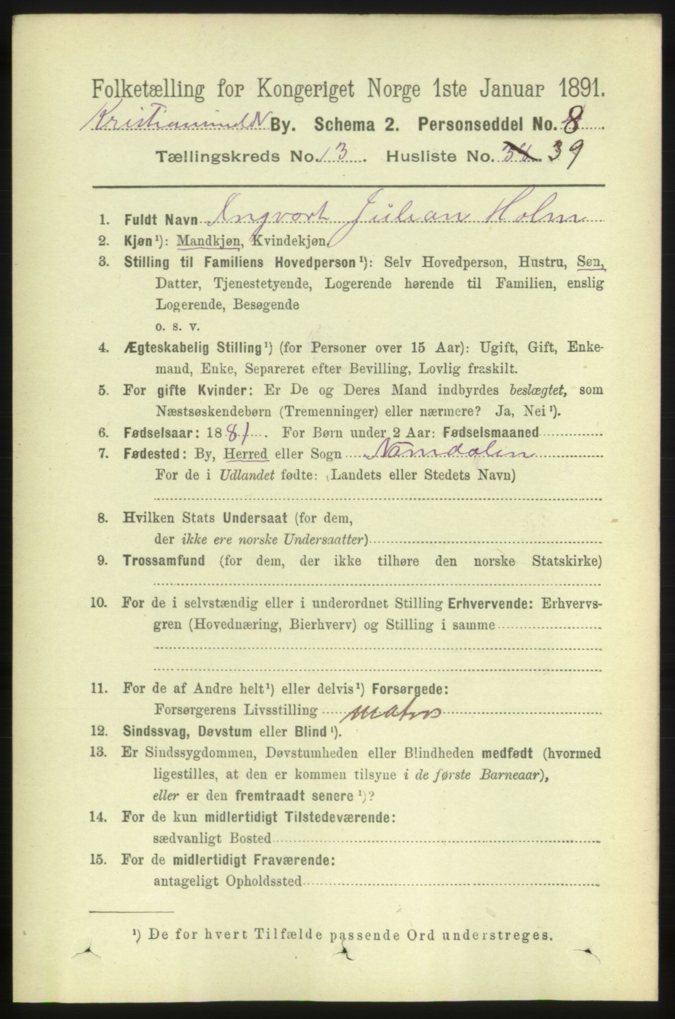 RA, Folketelling 1891 for 1503 Kristiansund kjøpstad, 1891, s. 10079