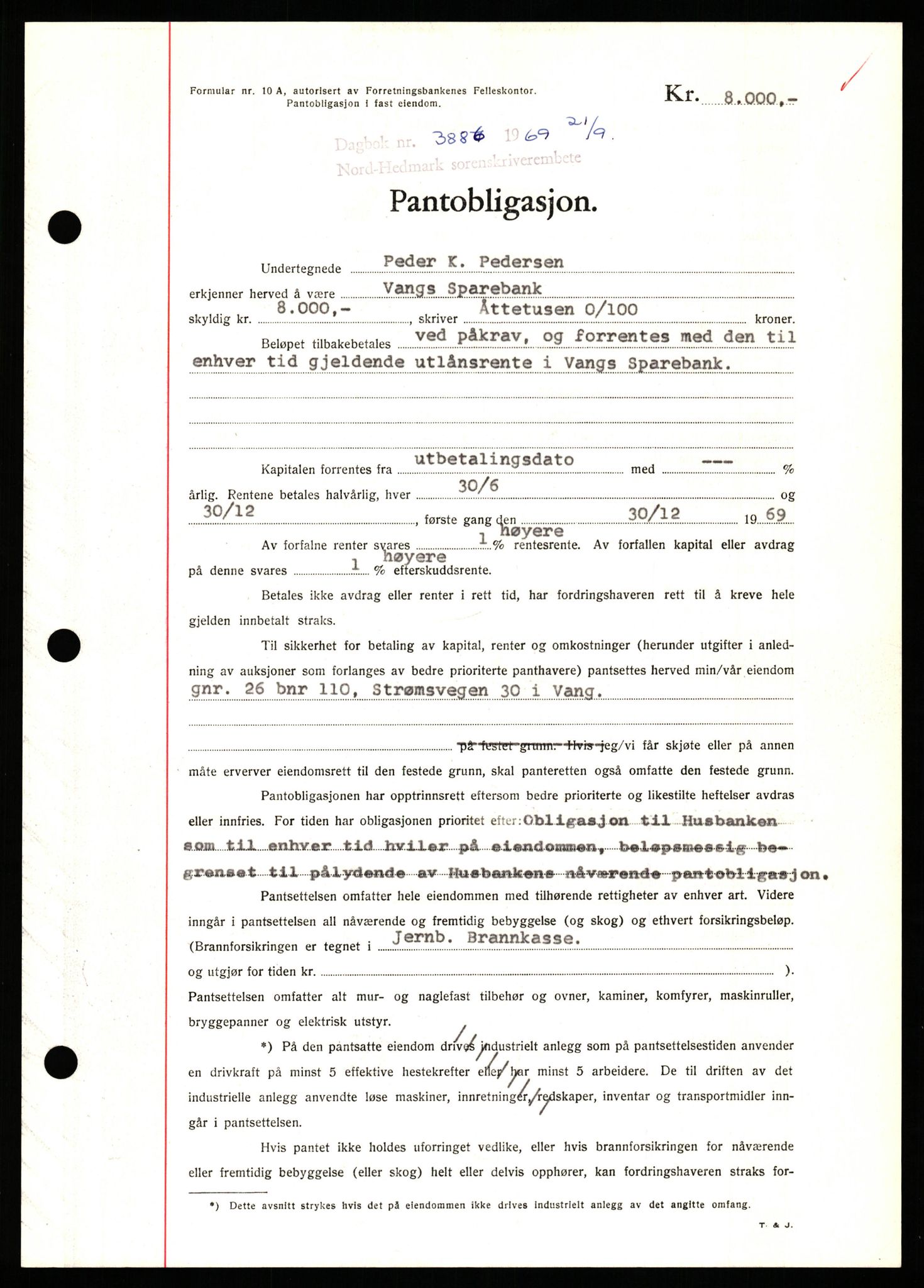 Nord-Hedmark sorenskriveri, SAH/TING-012/H/Hb/Hbf/L0080: Pantebok nr. B80, 1969-1969, Dagboknr: 3886/1969