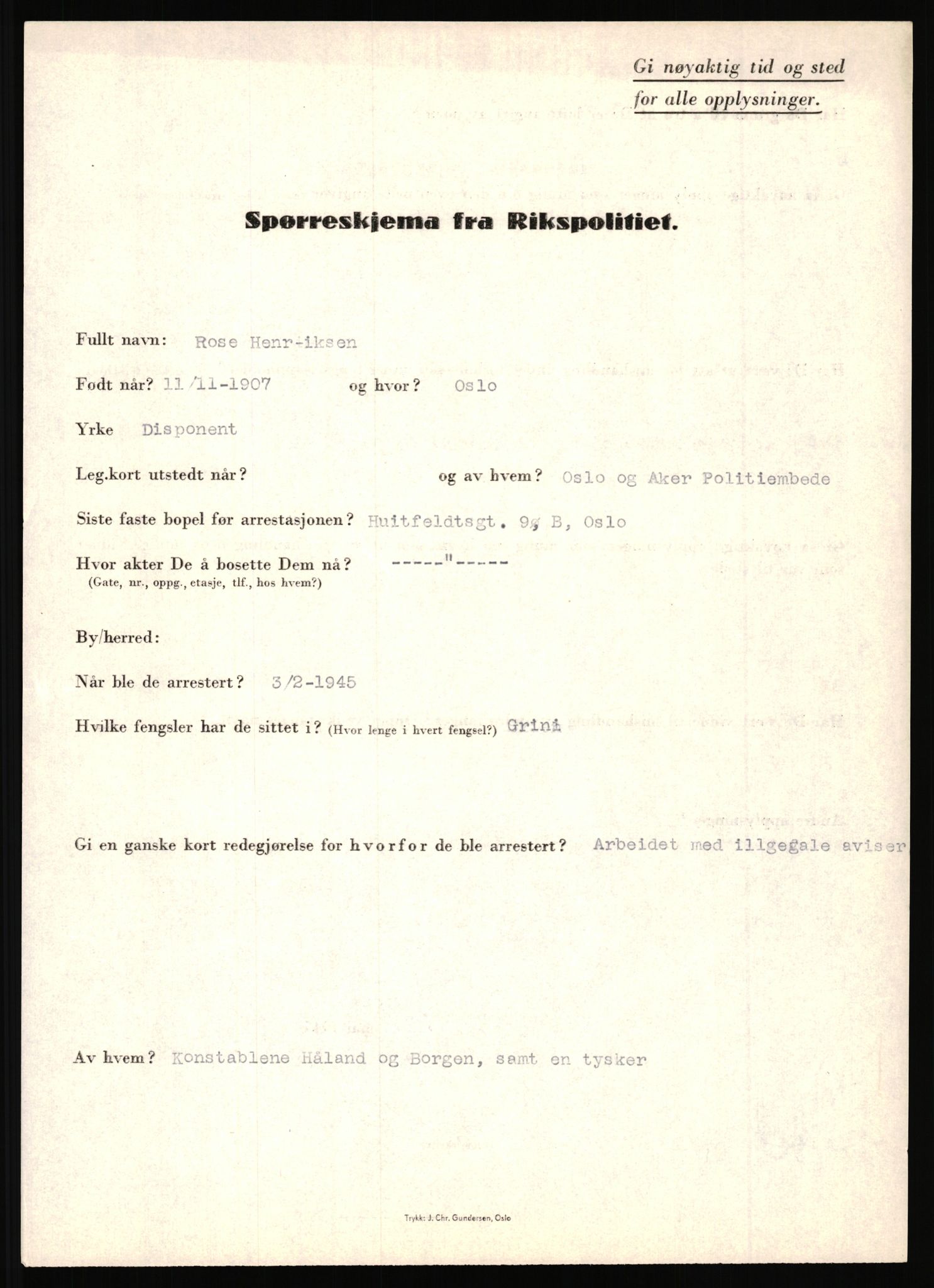 Rikspolitisjefen, AV/RA-S-1560/L/L0007: Heen, Erik C. - Iversen, Trygve, 1940-1945, s. 95