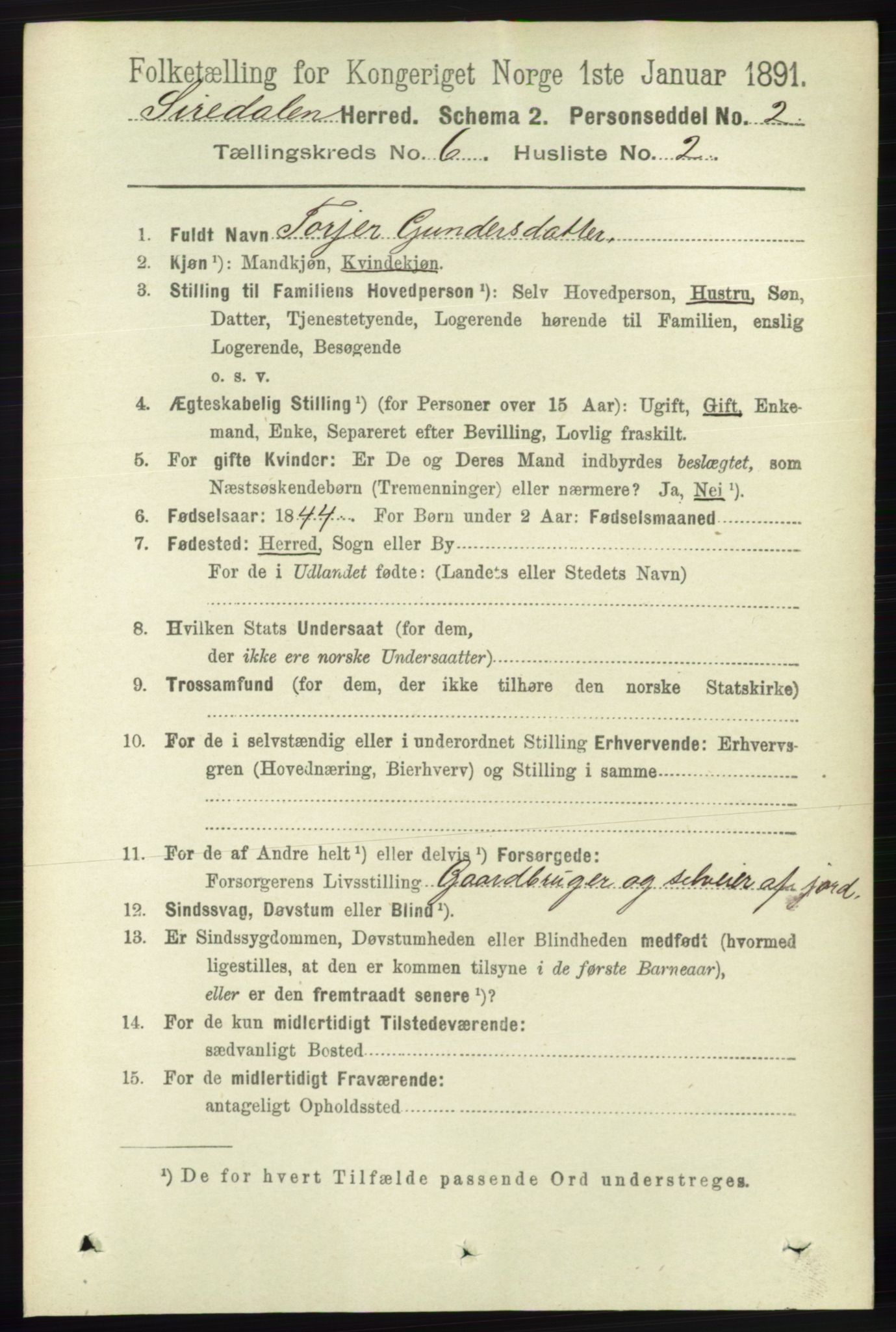 RA, Folketelling 1891 for 1046 Sirdal herred, 1891, s. 1640