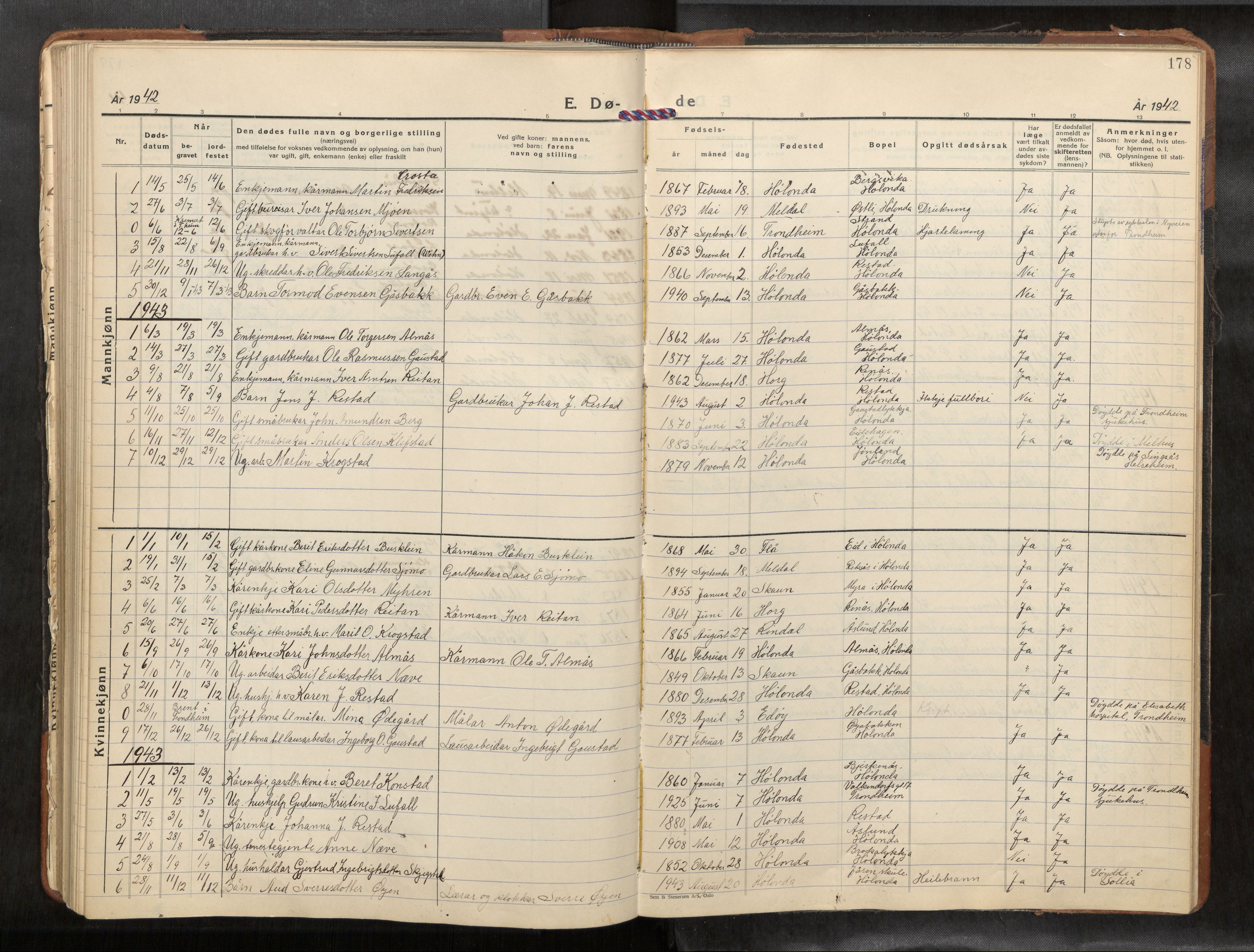 Ministerialprotokoller, klokkerbøker og fødselsregistre - Sør-Trøndelag, AV/SAT-A-1456/694/L1134b: Klokkerbok nr. 694C07, 1937-1984, s. 178