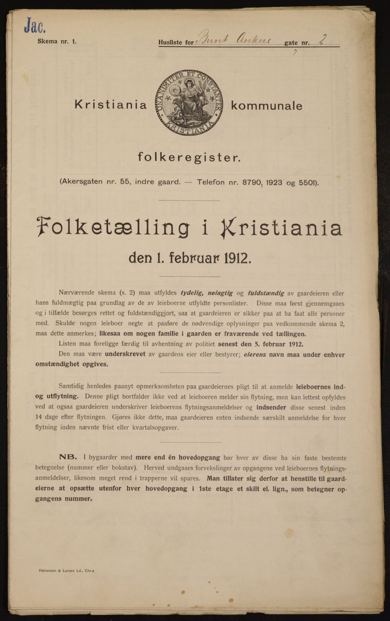 OBA, Kommunal folketelling 1.2.1912 for Kristiania, 1912, s. 4560
