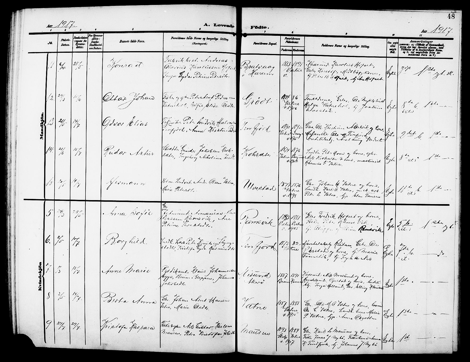 Ministerialprotokoller, klokkerbøker og fødselsregistre - Møre og Romsdal, AV/SAT-A-1454/525/L0377: Klokkerbok nr. 525C03, 1903-1917, s. 48