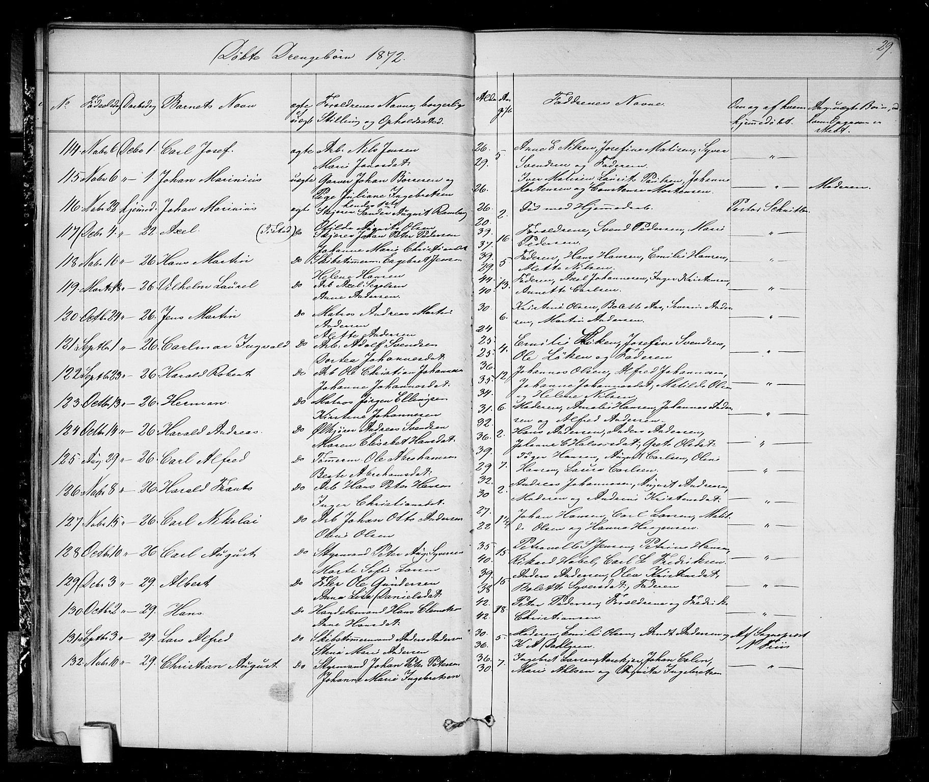 Halden prestekontor Kirkebøker, AV/SAO-A-10909/G/Ga/L0006: Klokkerbok nr. 6, 1869-1884, s. 29