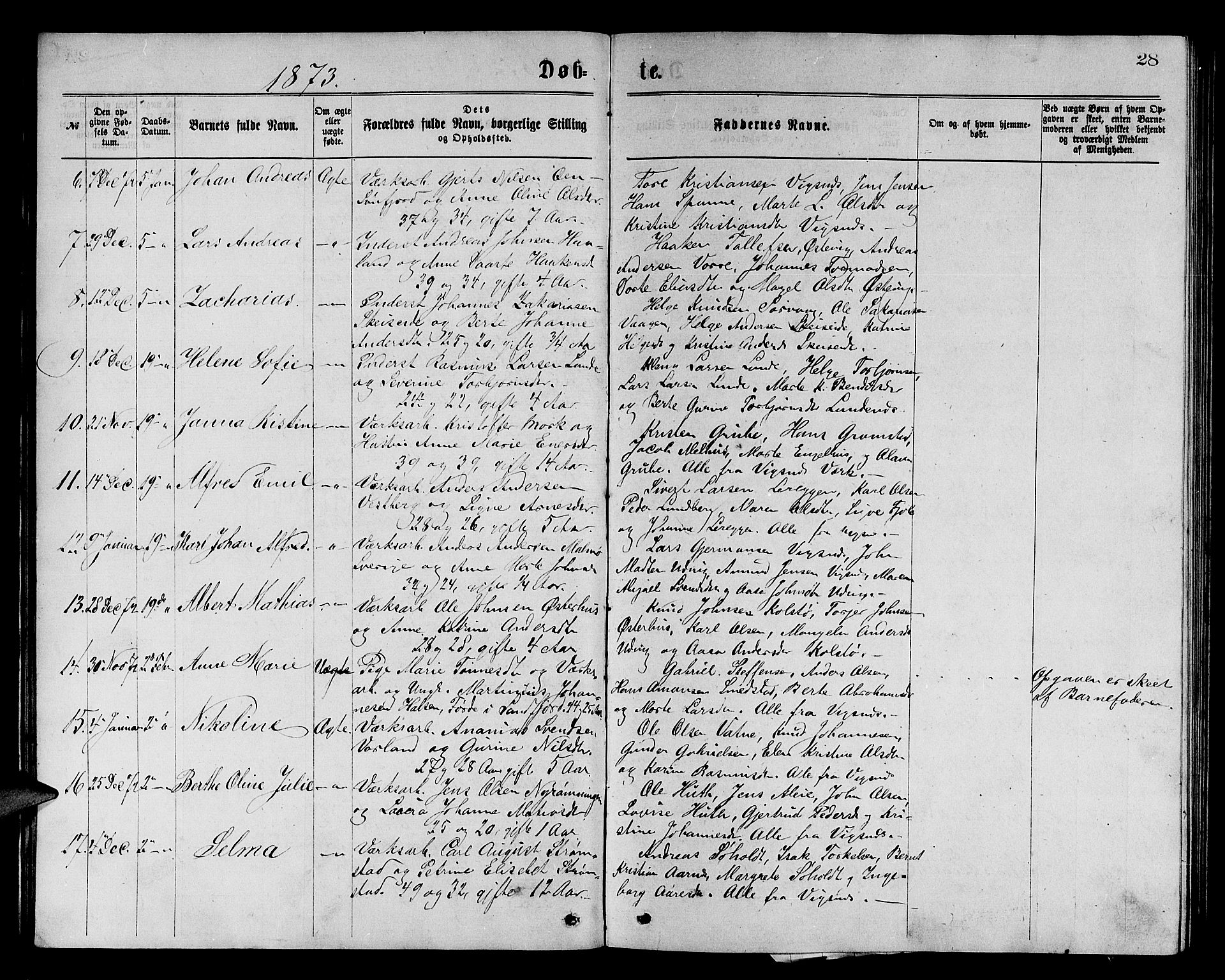 Avaldsnes sokneprestkontor, AV/SAST-A -101851/H/Ha/Hab/L0005: Klokkerbok nr. B 5, 1871-1885, s. 28