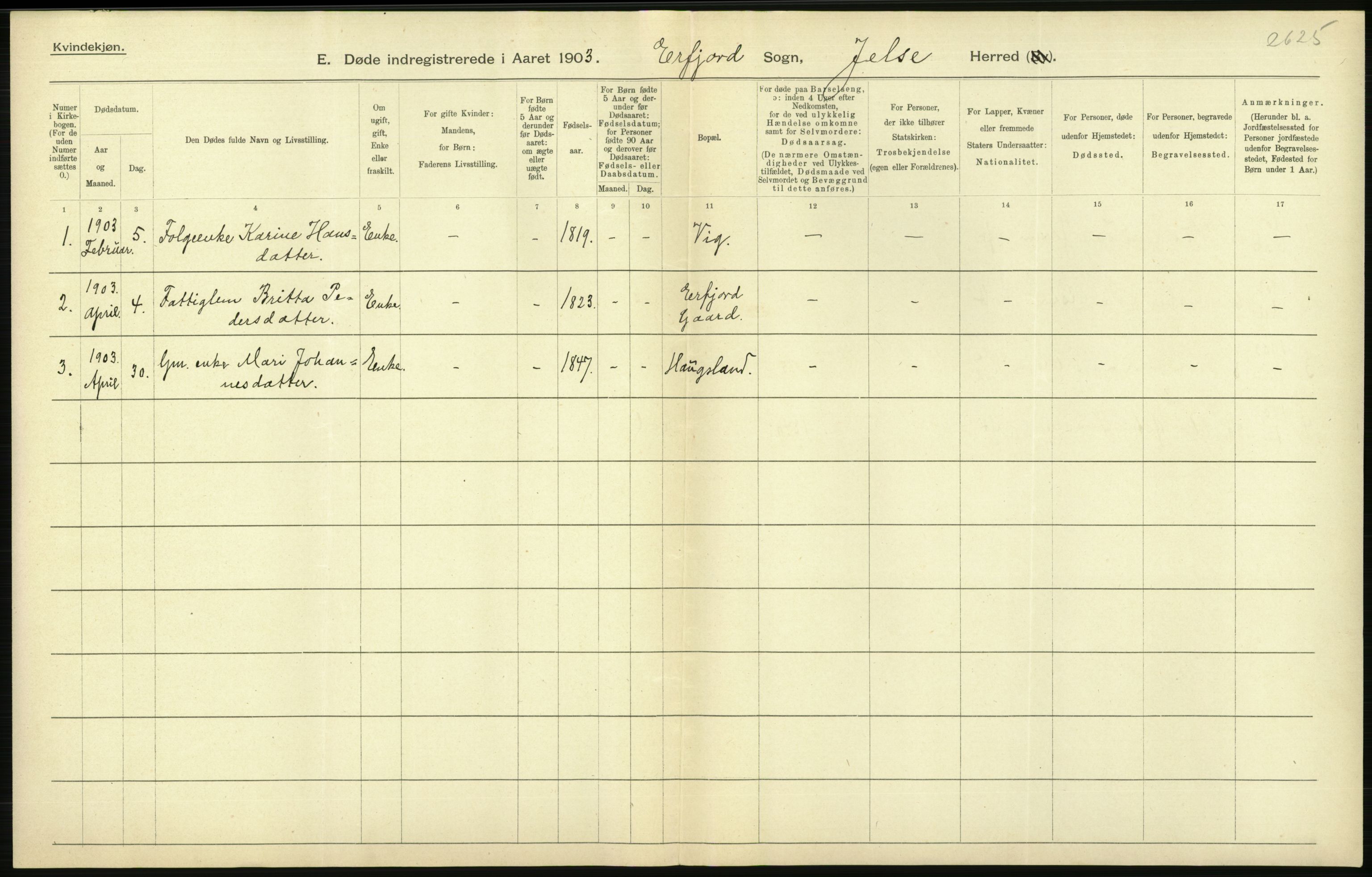 Statistisk sentralbyrå, Sosiodemografiske emner, Befolkning, AV/RA-S-2228/D/Df/Dfa/Dfaa/L0012: Stavanger amt: Fødte, gifte, døde, 1903, s. 640