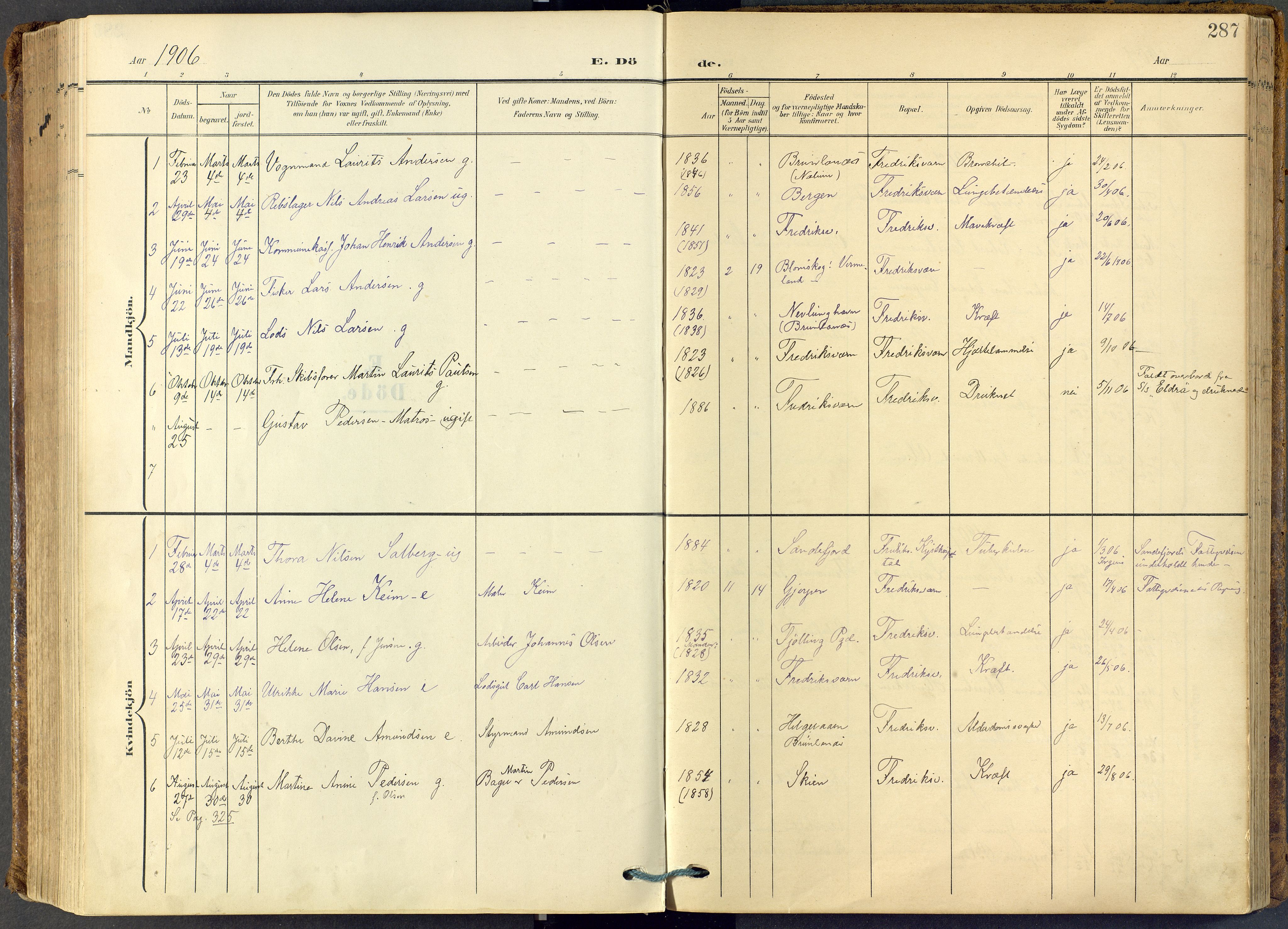 Stavern kirkebøker, AV/SAKO-A-318/F/Fa/L0009: Ministerialbok nr. 9, 1906-1955, s. 287