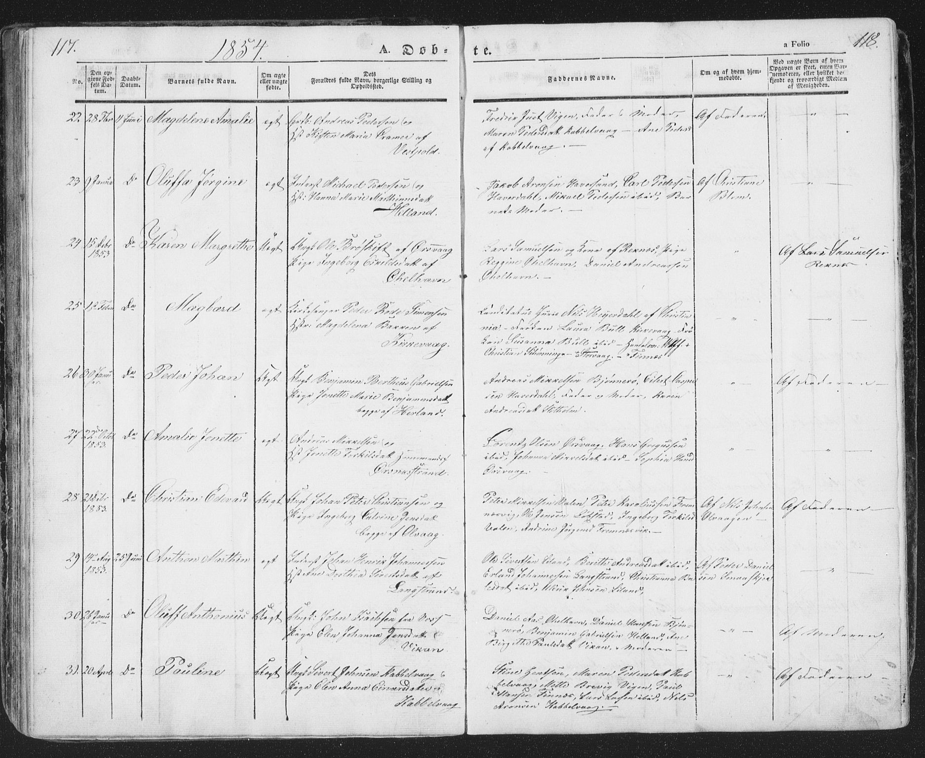 Ministerialprotokoller, klokkerbøker og fødselsregistre - Nordland, SAT/A-1459/874/L1072: Klokkerbok nr. 874C01, 1843-1859, s. 117-118