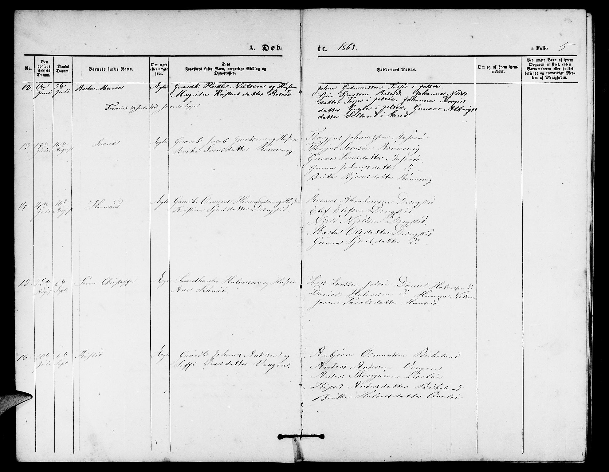 Vikedal sokneprestkontor, AV/SAST-A-101840/01/V: Klokkerbok nr. B 4, 1868-1890, s. 5