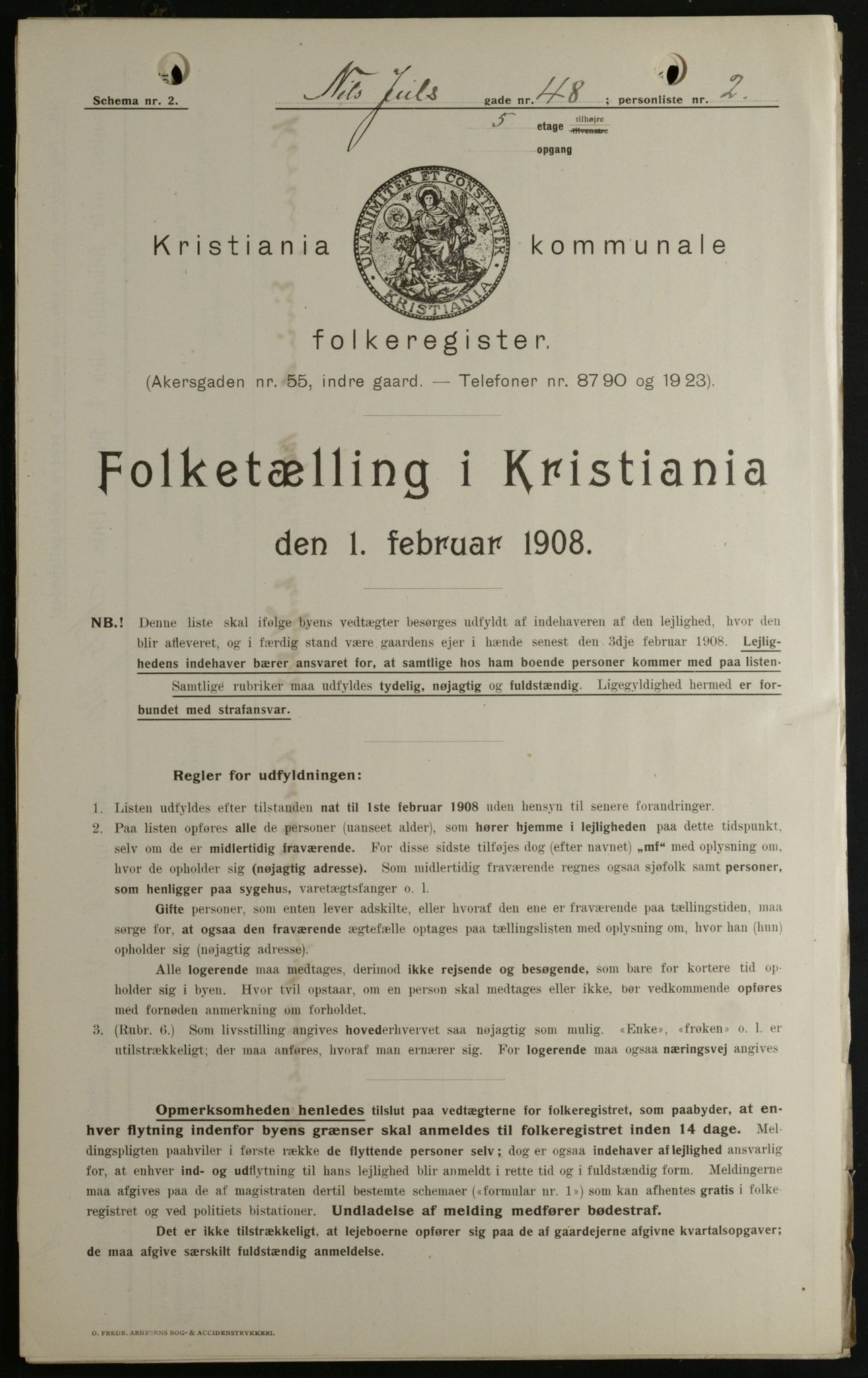 OBA, Kommunal folketelling 1.2.1908 for Kristiania kjøpstad, 1908, s. 63520