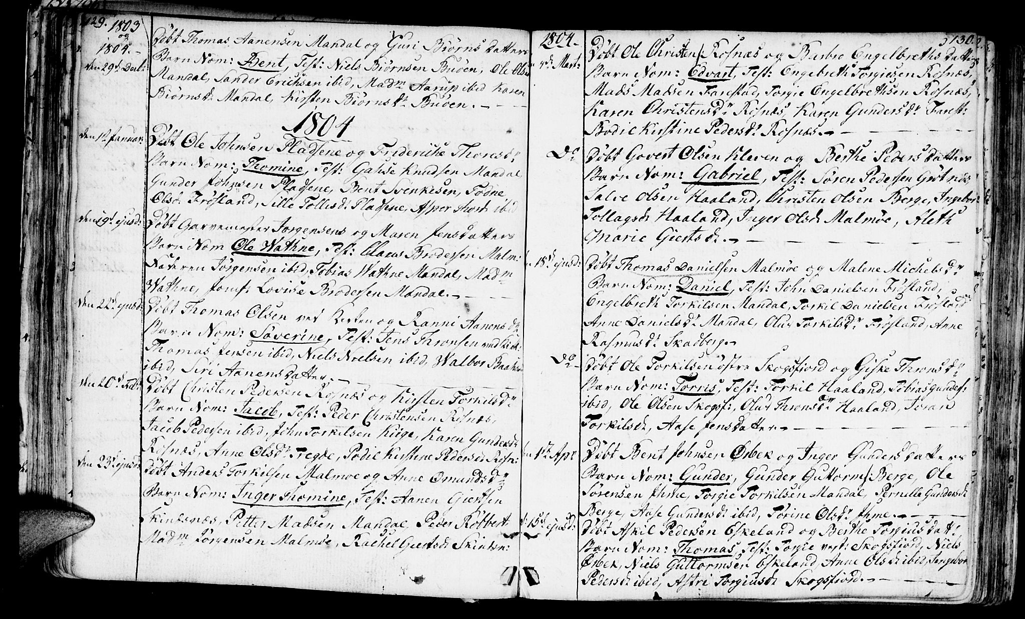 Mandal sokneprestkontor, SAK/1111-0030/F/Fa/Faa/L0008: Ministerialbok nr. A 8, 1794-1817, s. 129-130