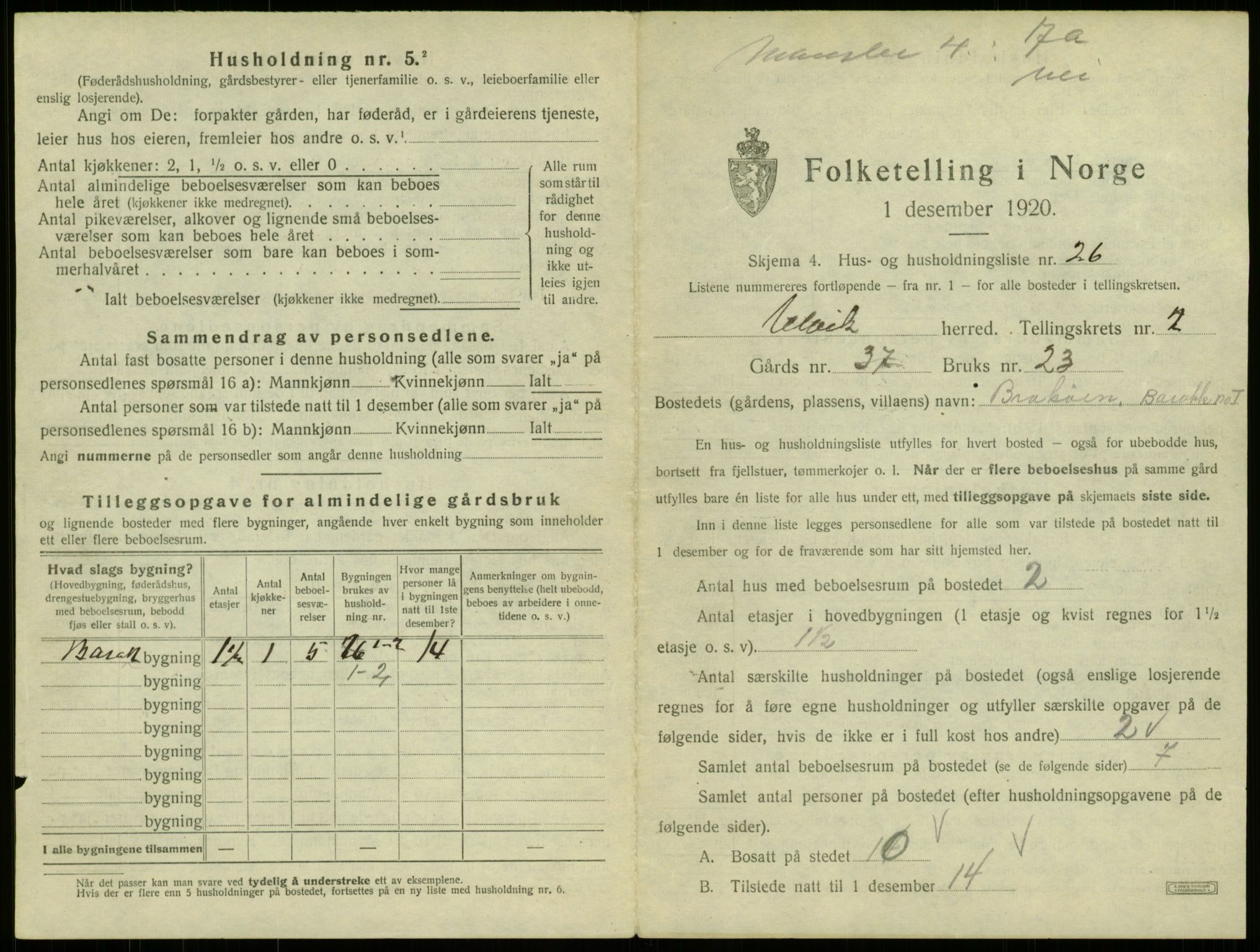 SAB, Folketelling 1920 for 1233 Ulvik herred, 1920, s. 27