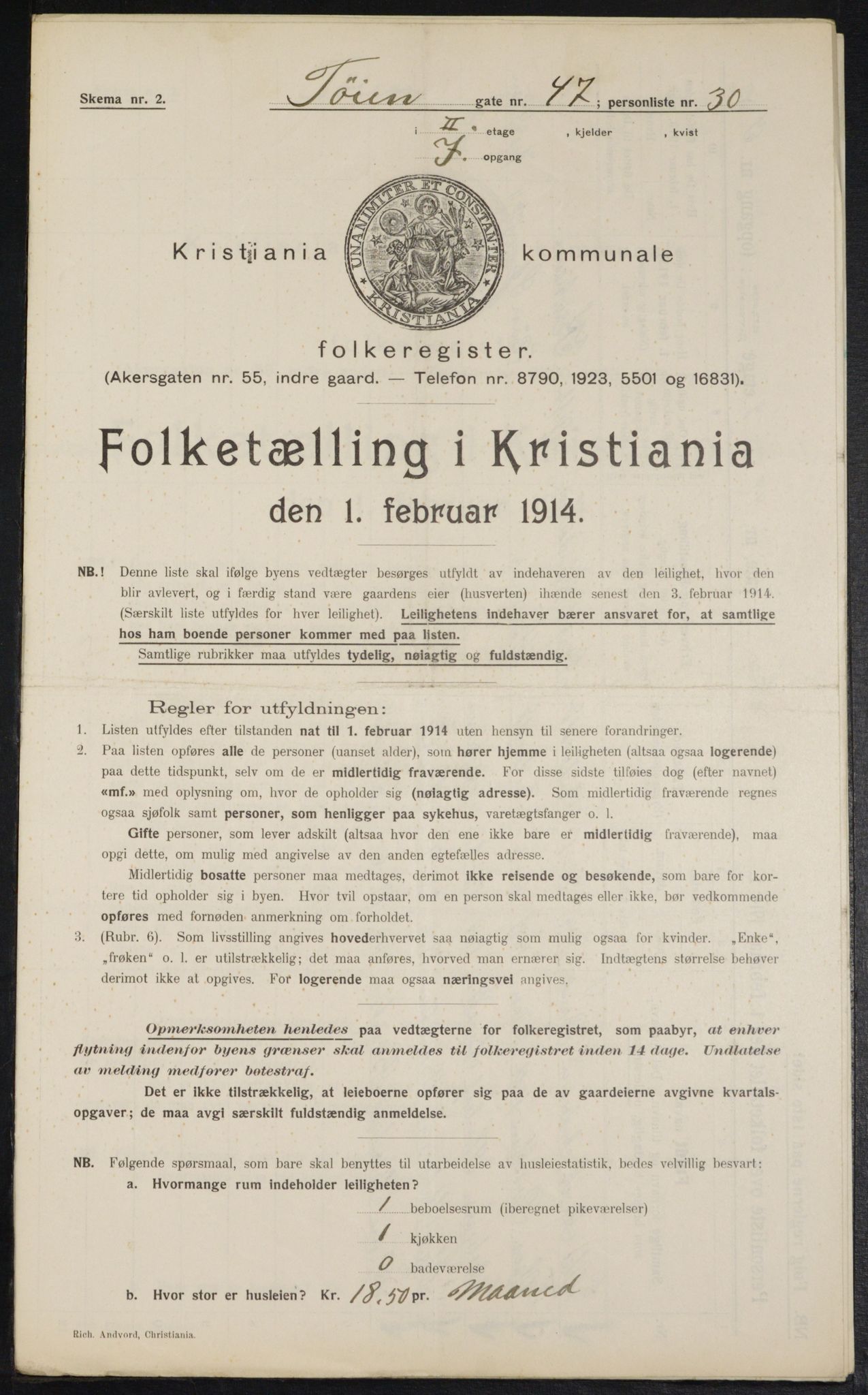 OBA, Kommunal folketelling 1.2.1914 for Kristiania, 1914, s. 119604