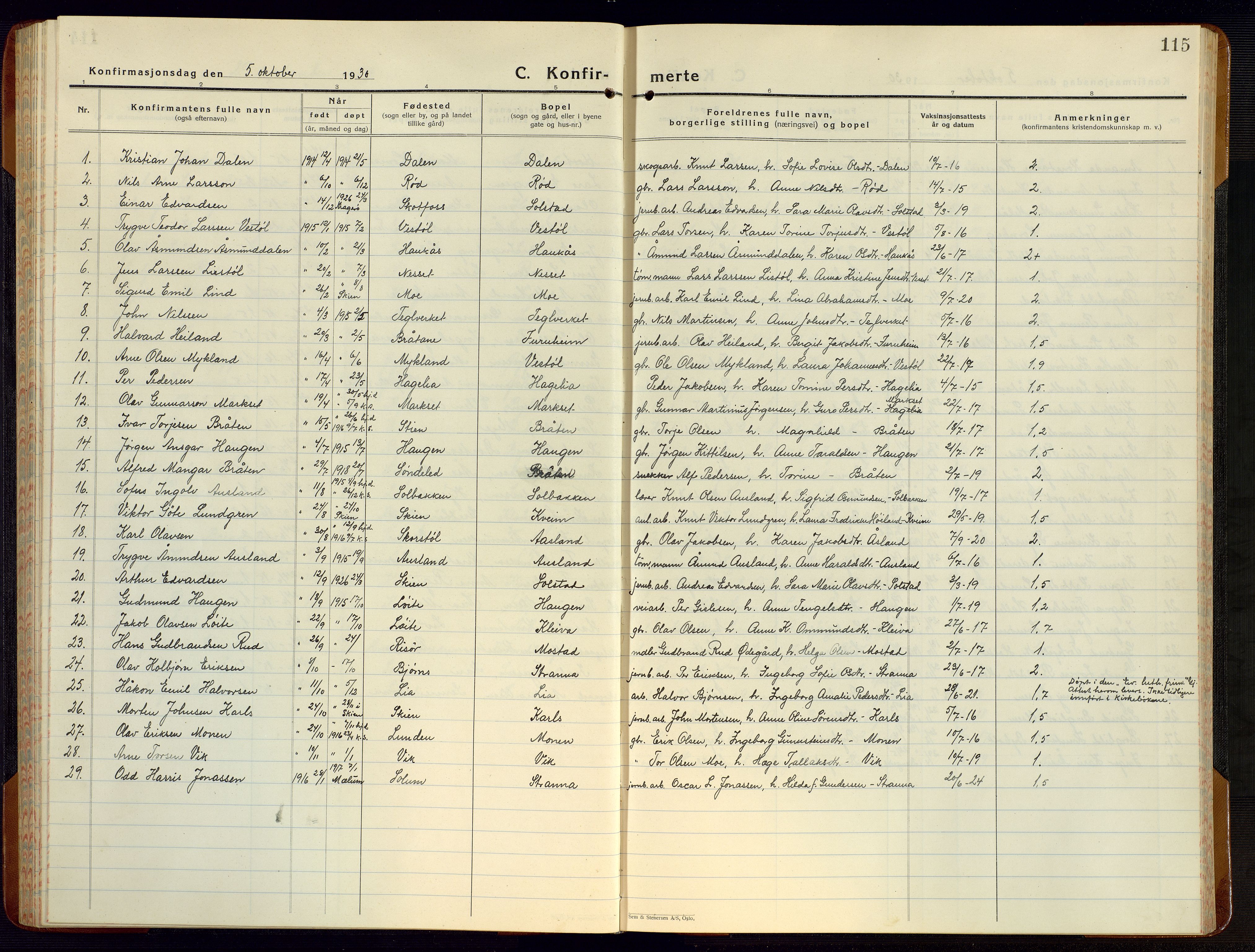 Gjerstad sokneprestkontor, SAK/1111-0014/F/Fb/Fba/L0009: Klokkerbok nr. B 9, 1925-1946, s. 115