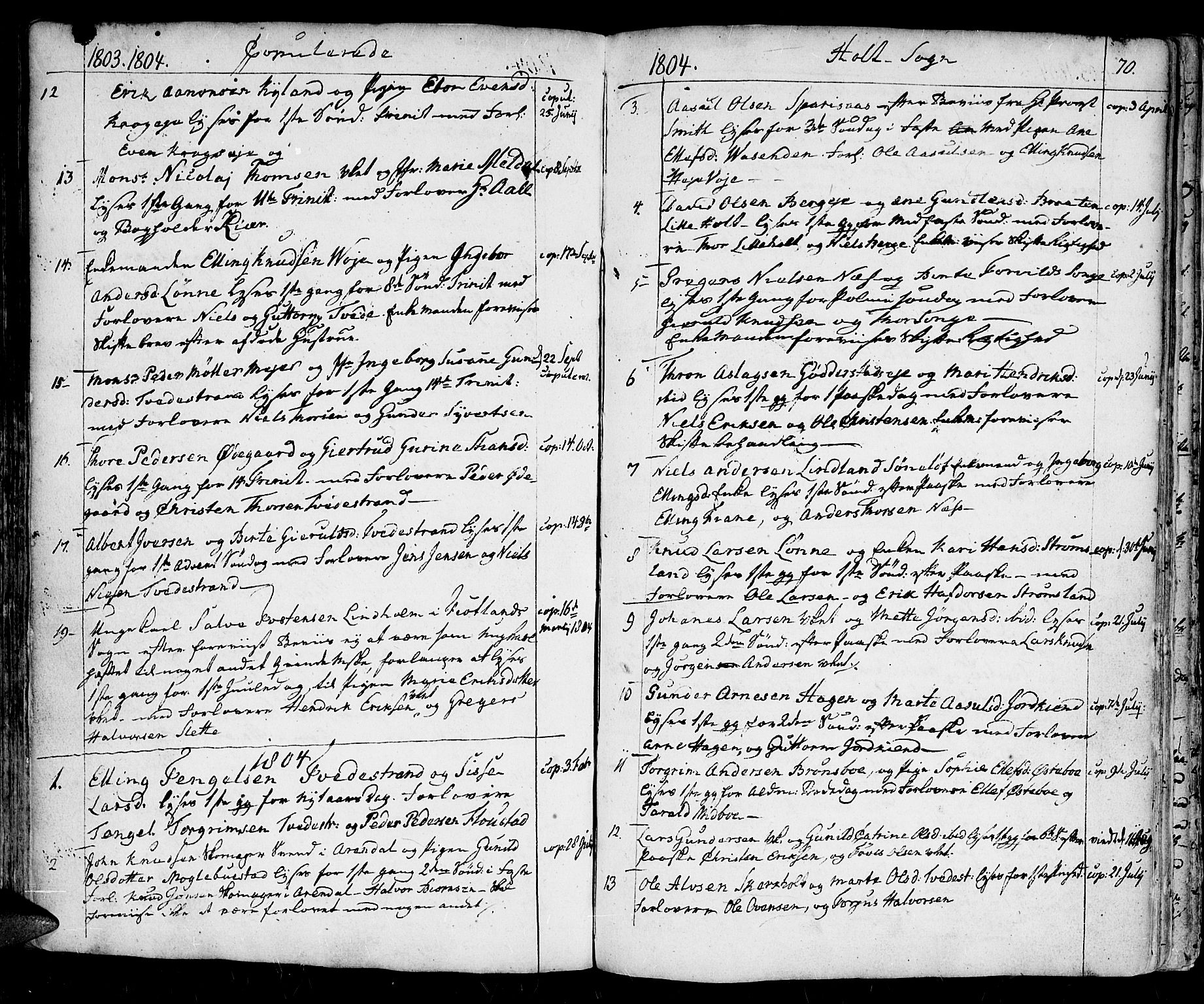 Holt sokneprestkontor, AV/SAK-1111-0021/F/Fa/L0004: Ministerialbok nr. A 4, 1799-1813, s. 70