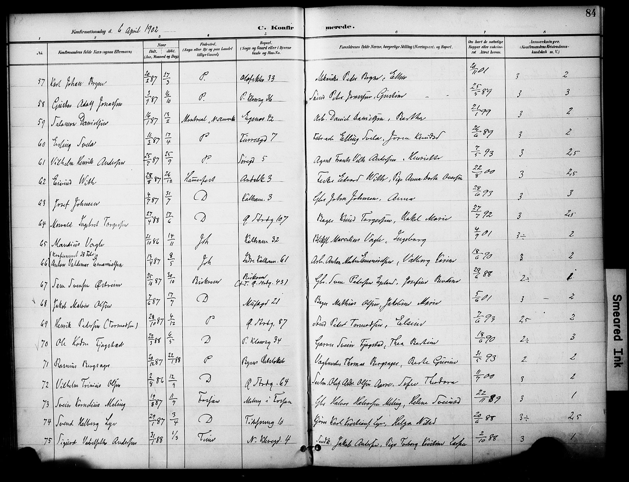 Domkirken sokneprestkontor, AV/SAST-A-101812/001/30/30BA/L0031: Ministerialbok nr. A 30, 1896-1916, s. 84