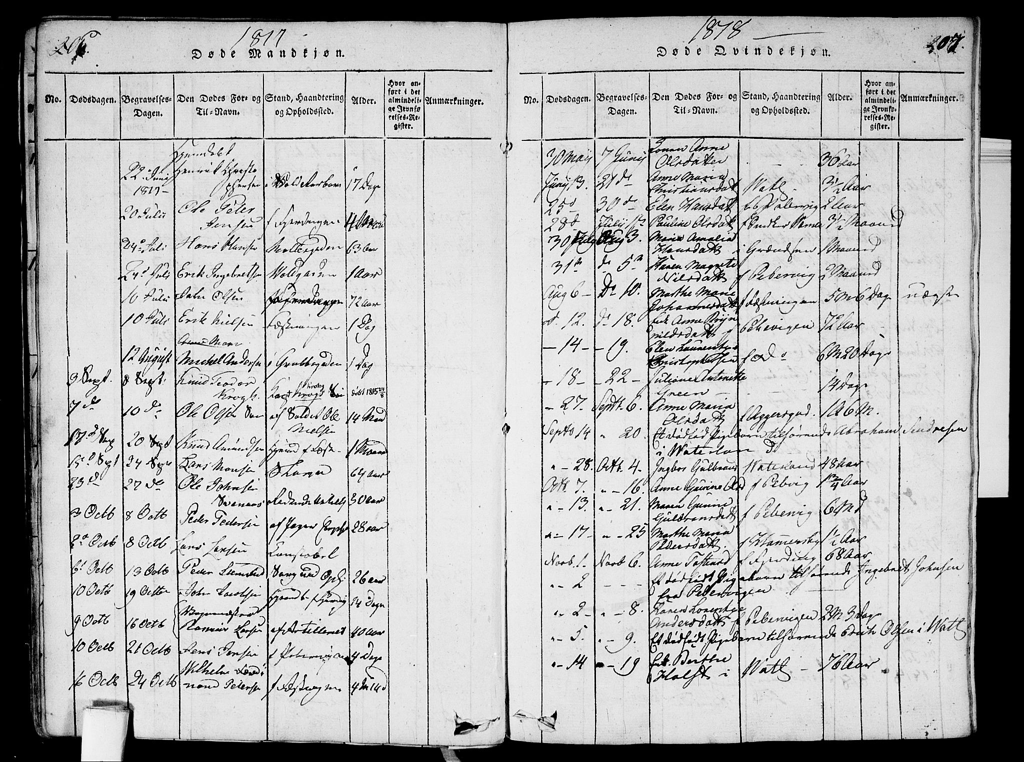 Garnisonsmenigheten Kirkebøker, SAO/A-10846/G/Ga/L0003: Klokkerbok nr. 3, 1815-1819, s. 206-207