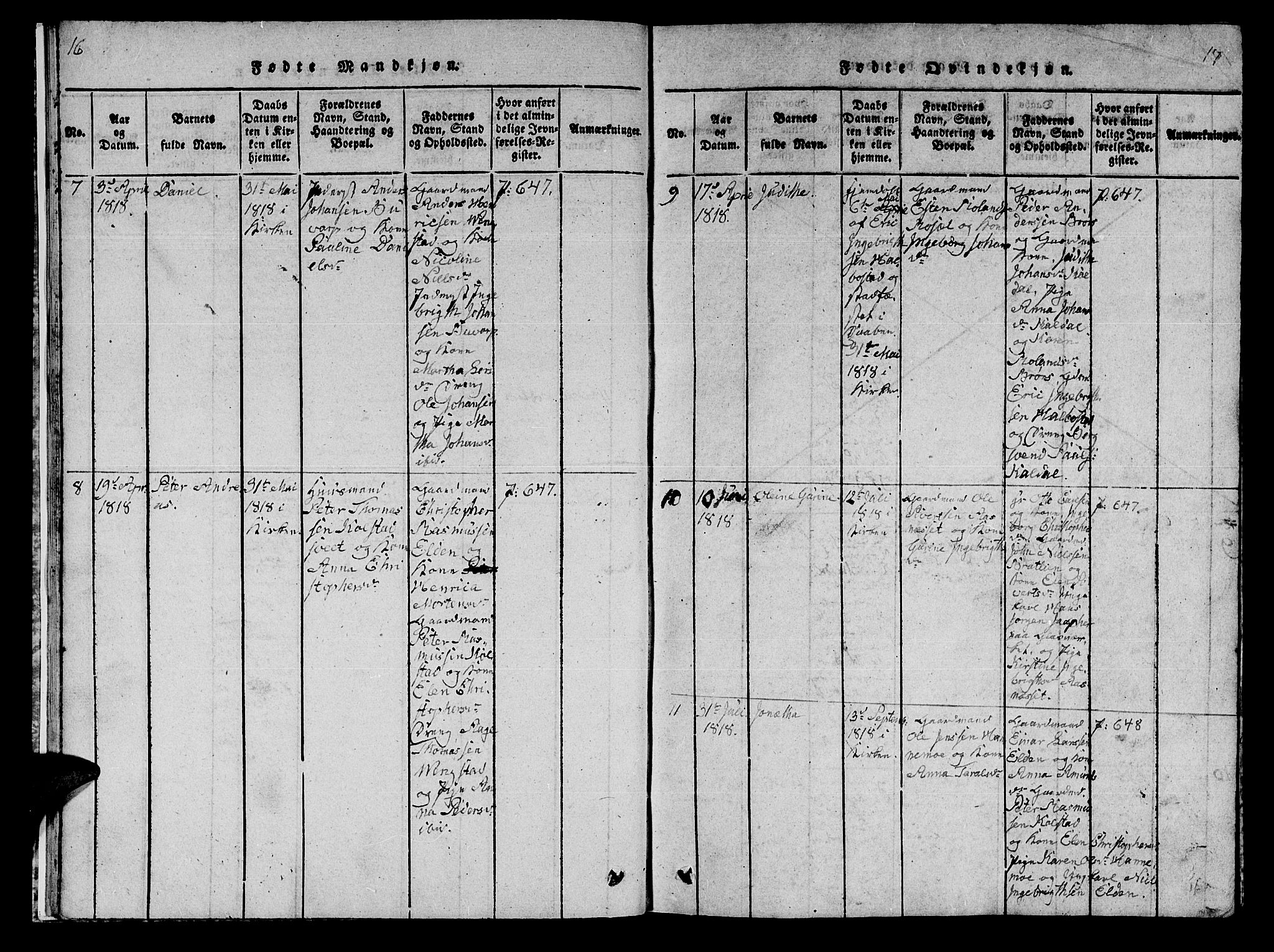 Ministerialprotokoller, klokkerbøker og fødselsregistre - Nord-Trøndelag, SAT/A-1458/742/L0411: Klokkerbok nr. 742C02, 1817-1825, s. 16-17