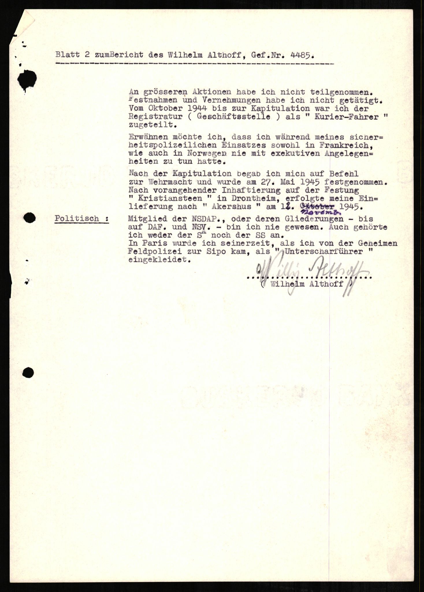 Forsvaret, Forsvarets overkommando II, RA/RAFA-3915/D/Db/L0001: CI Questionaires. Tyske okkupasjonsstyrker i Norge. Tyskere., 1945-1946, s. 176