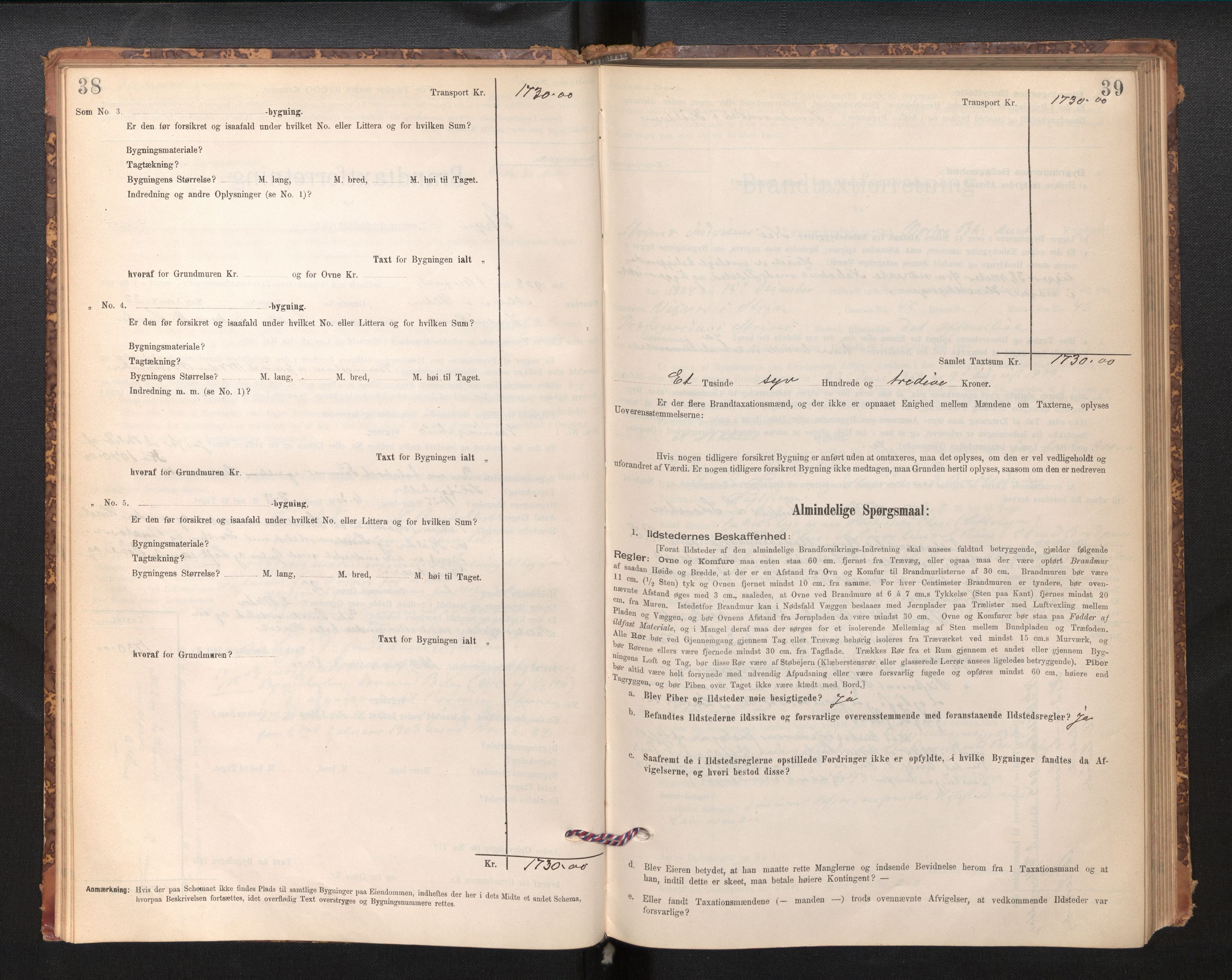 Lensmannen i Stryn og Innvik, SAB/A-30201/0012/L0002: Branntakstprotokoll, skjematakst, 1894-1942, s. 38-39