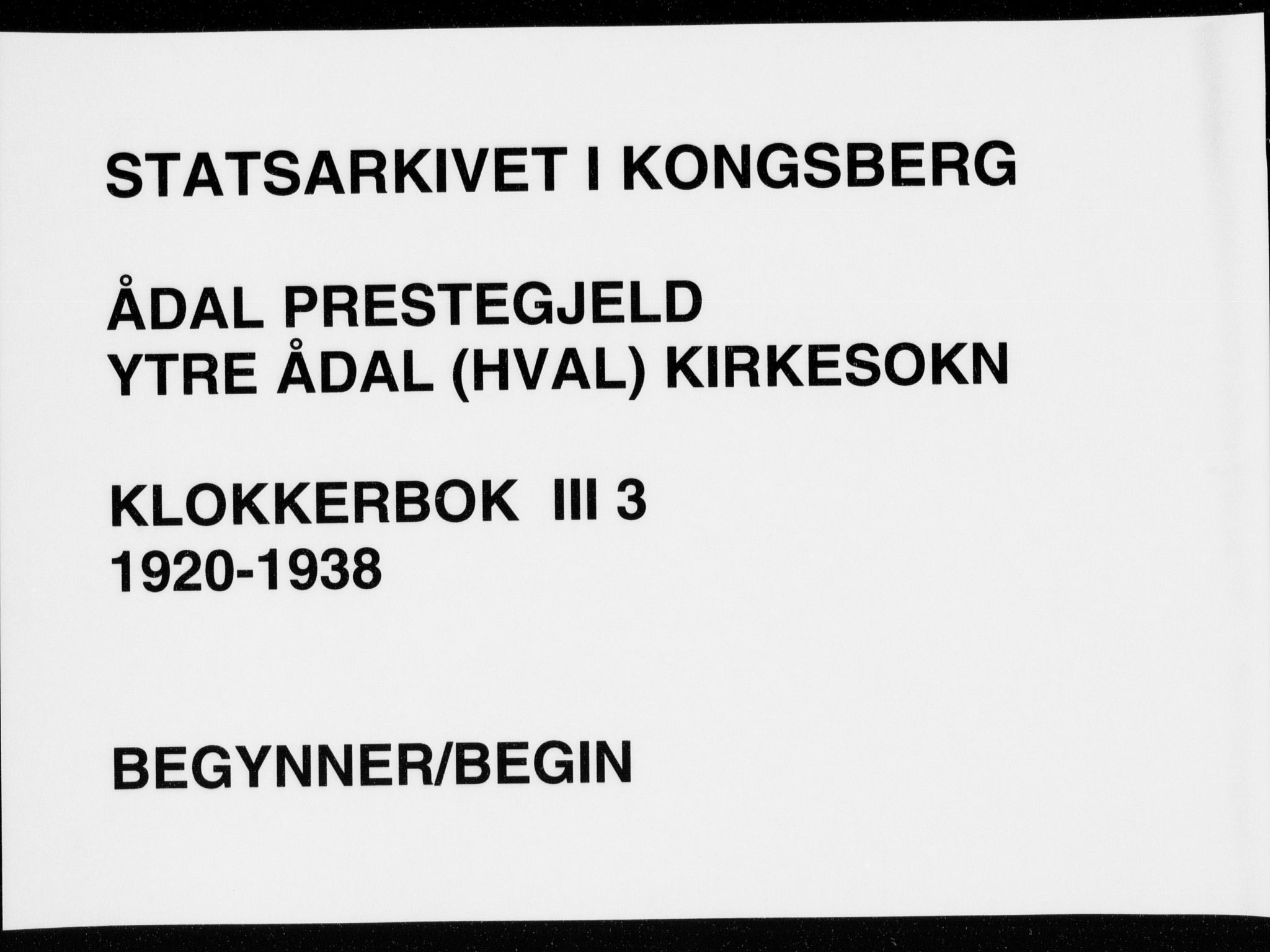 Ådal kirkebøker, SAKO/A-248/G/Gc/L0003: Klokkerbok nr. III 3, 1920-1938