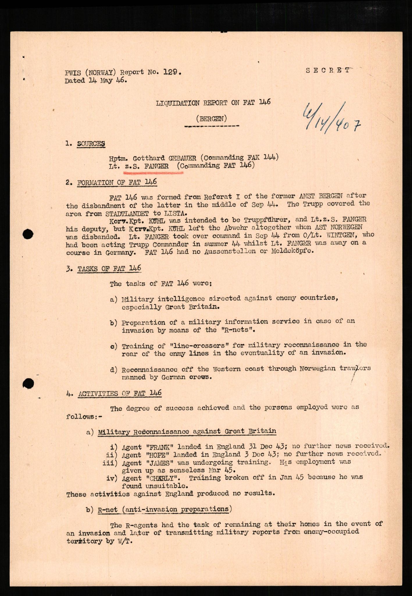 Forsvaret, Forsvarets overkommando II, AV/RA-RAFA-3915/D/Db/L0007: CI Questionaires. Tyske okkupasjonsstyrker i Norge. Tyskere., 1945-1946, s. 433