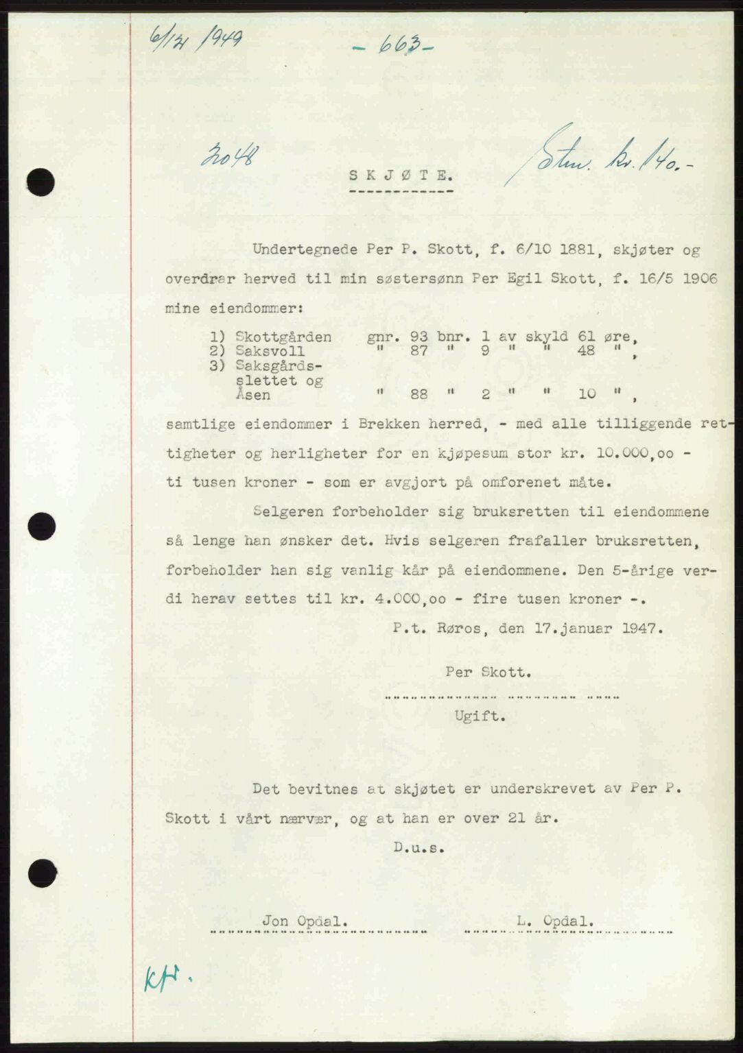 Gauldal sorenskriveri, SAT/A-0014/1/2/2C: Pantebok nr. A9, 1949-1950, Dagboknr: 2048/1949