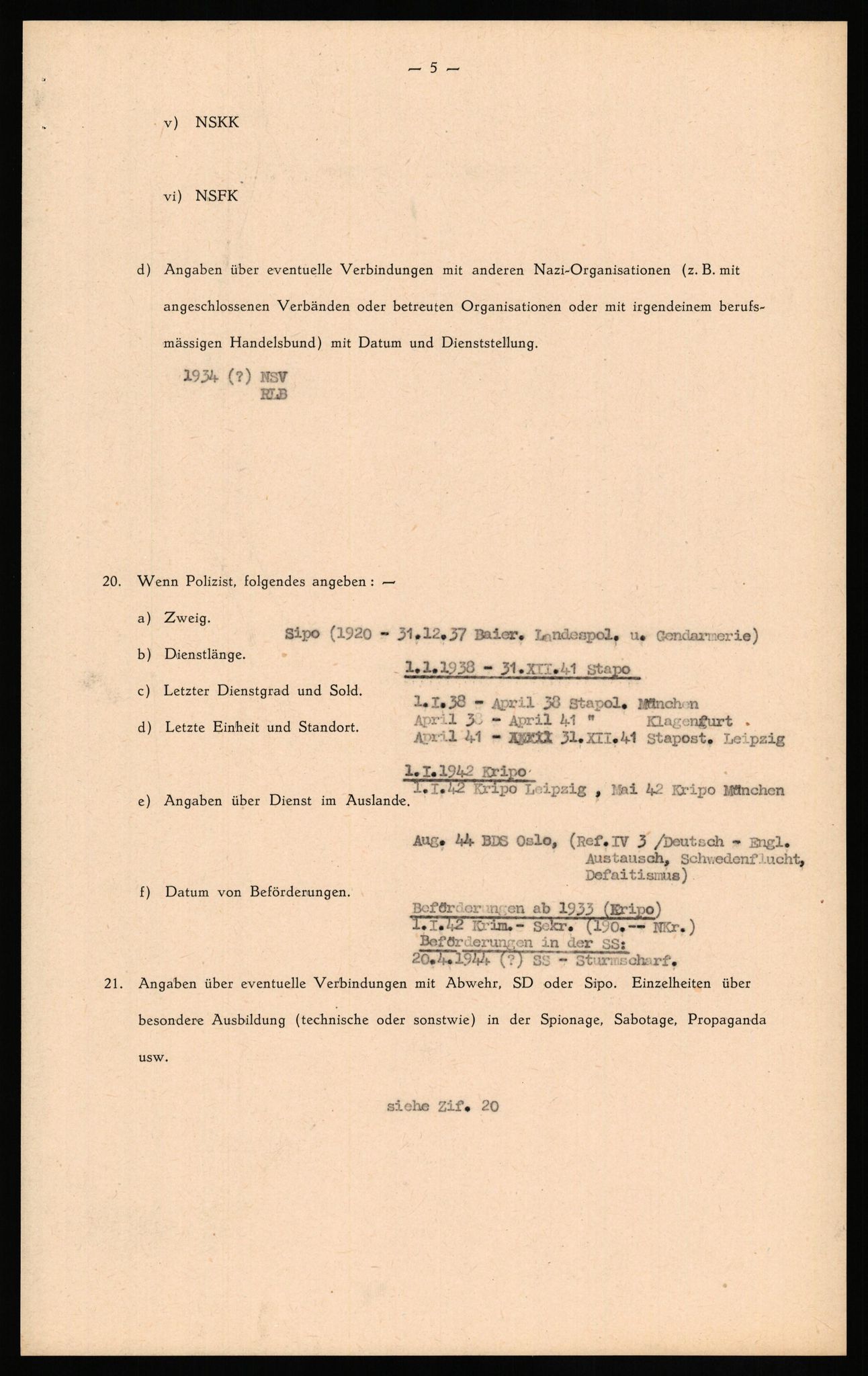 Forsvaret, Forsvarets overkommando II, RA/RAFA-3915/D/Db/L0034: CI Questionaires. Tyske okkupasjonsstyrker i Norge. Tyskere., 1945-1946, s. 317