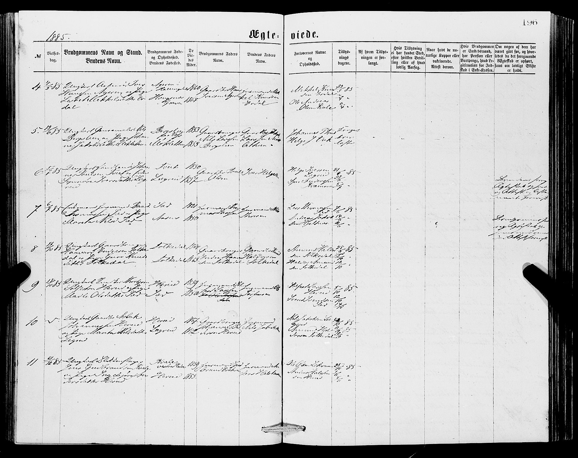 Ullensvang sokneprestembete, SAB/A-78701/H/Hab: Klokkerbok nr. C 2, 1871-1899, s. 196