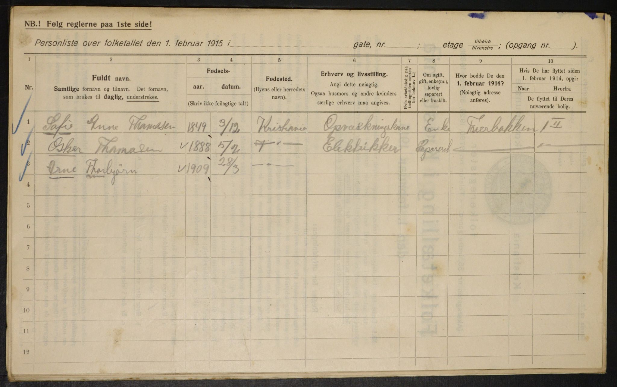 OBA, Kommunal folketelling 1.2.1915 for Kristiania, 1915, s. 117582