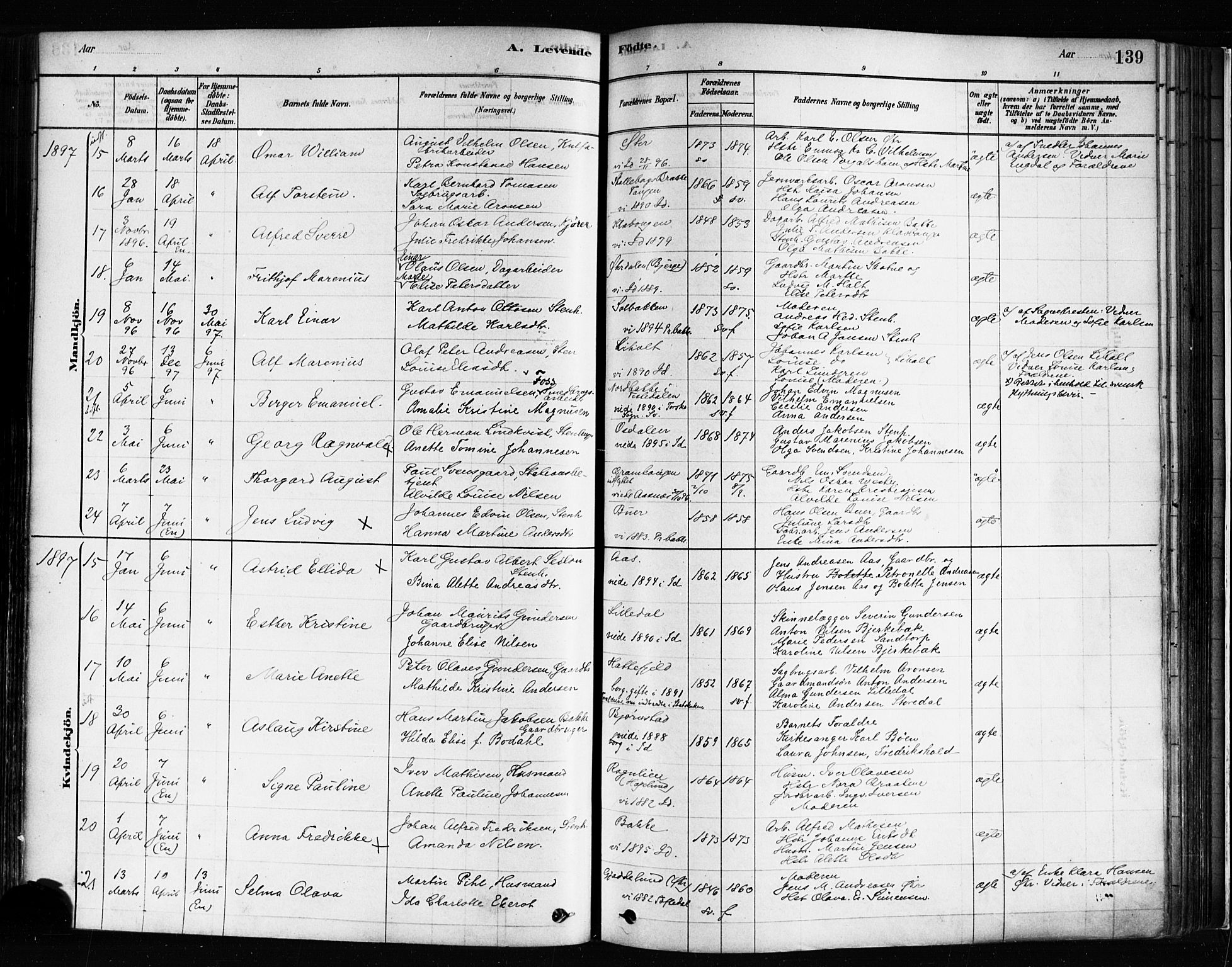 Idd prestekontor Kirkebøker, AV/SAO-A-10911/F/Fc/L0006a: Ministerialbok nr. III 6A, 1878-1903, s. 139