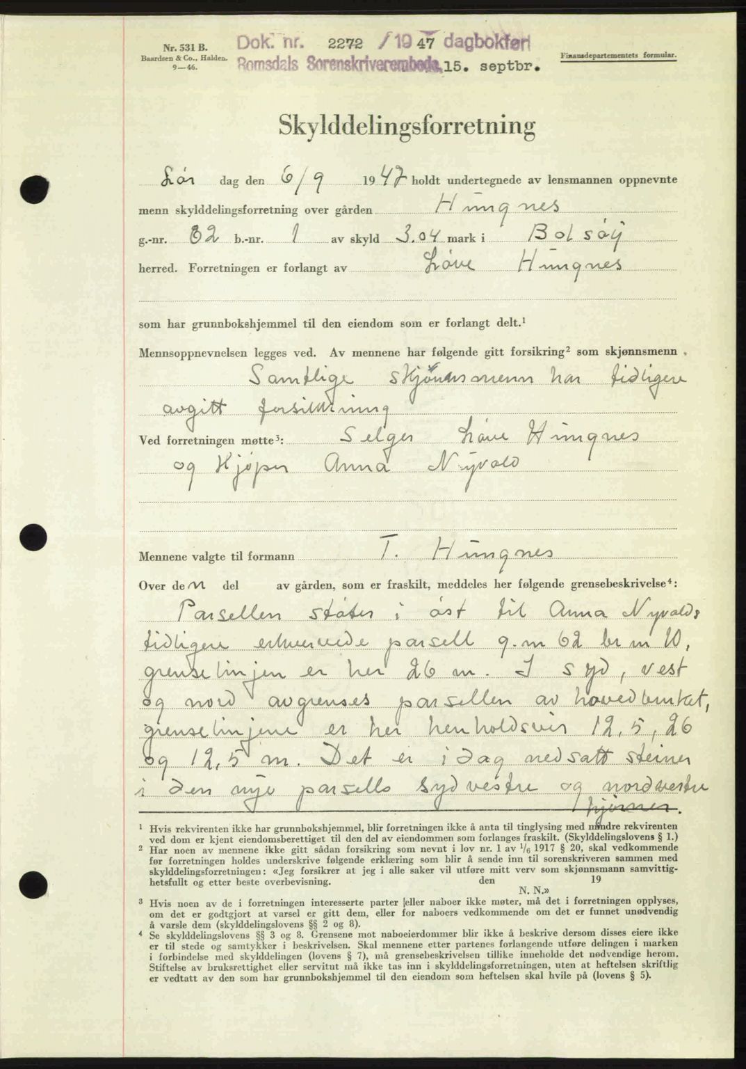 Romsdal sorenskriveri, SAT/A-4149/1/2/2C: Pantebok nr. A24, 1947-1947, Dagboknr: 2272/1947