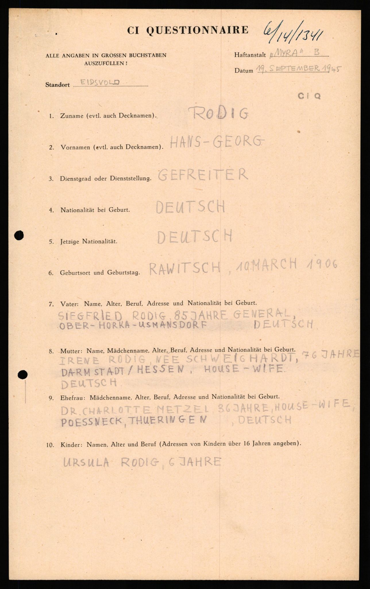 Forsvaret, Forsvarets overkommando II, AV/RA-RAFA-3915/D/Db/L0027: CI Questionaires. Tyske okkupasjonsstyrker i Norge. Tyskere., 1945-1946, s. 505