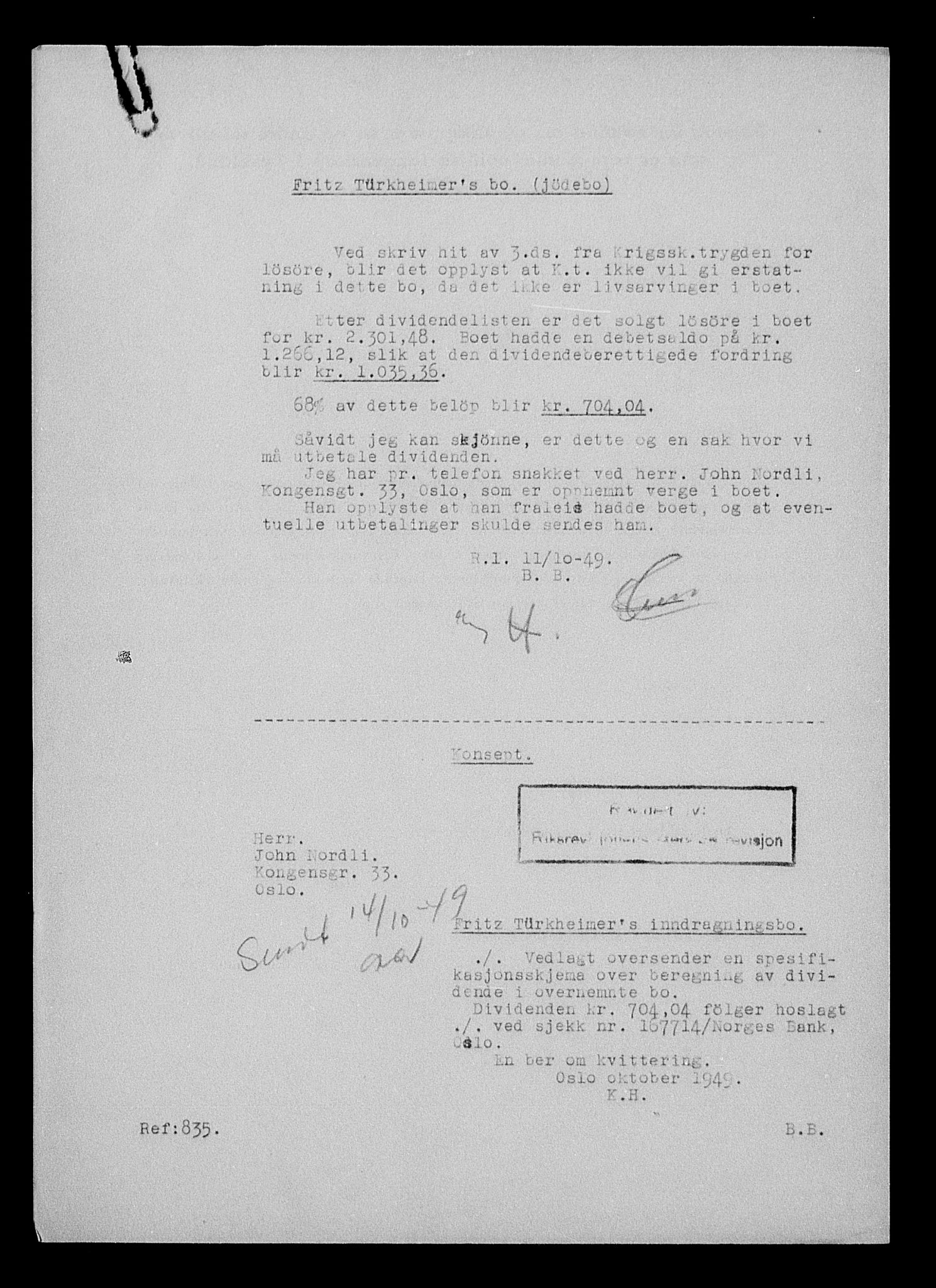 Justisdepartementet, Tilbakeføringskontoret for inndratte formuer, AV/RA-S-1564/H/Hc/Hcd/L1008: --, 1945-1947, s. 7