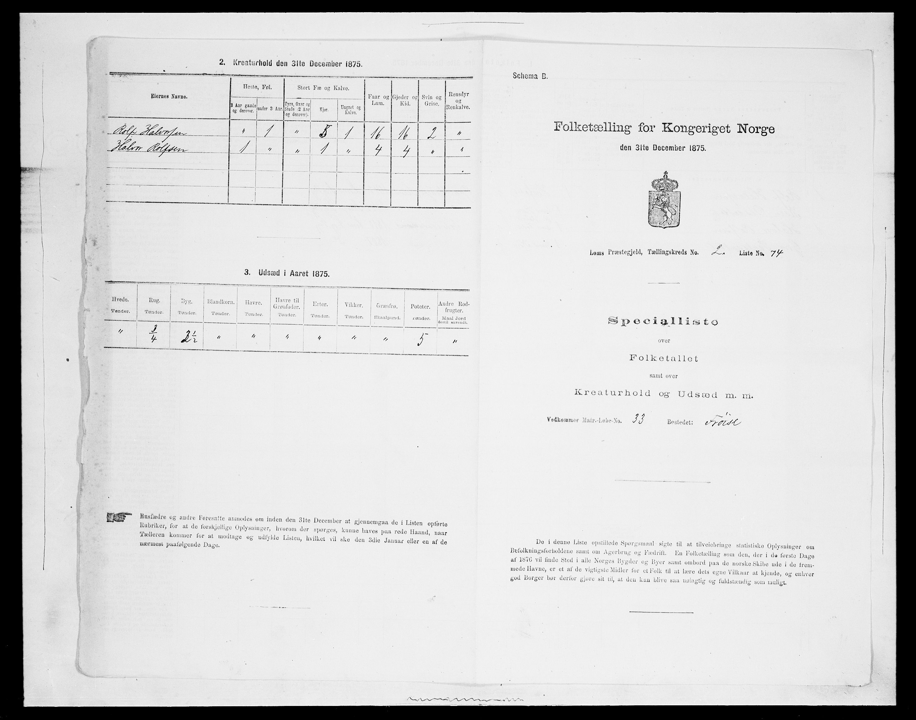 SAH, Folketelling 1875 for 0514P Lom prestegjeld, 1875, s. 406