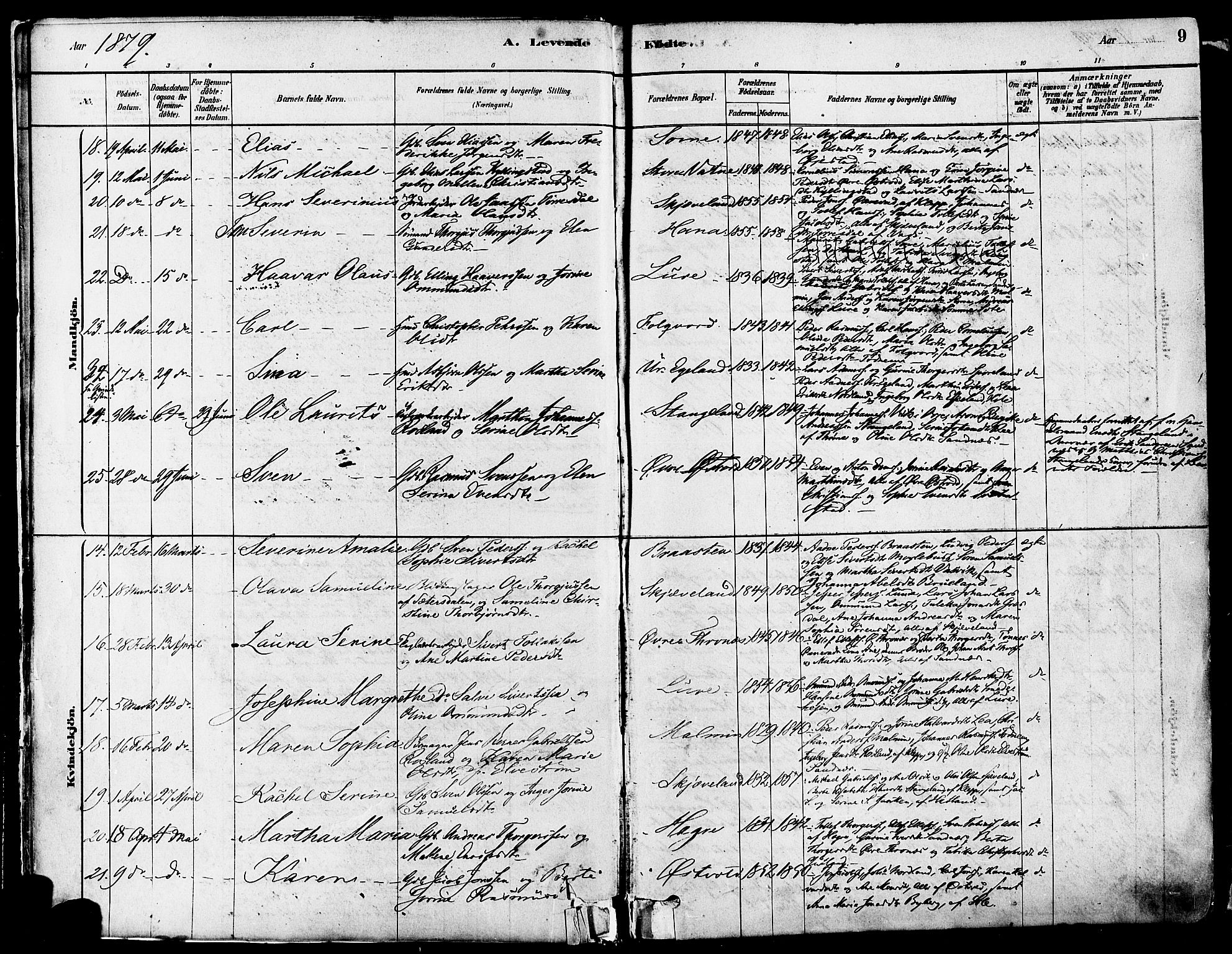 Høyland sokneprestkontor, AV/SAST-A-101799/001/30BA/L0011: Ministerialbok nr. A 10, 1878-1888, s. 9