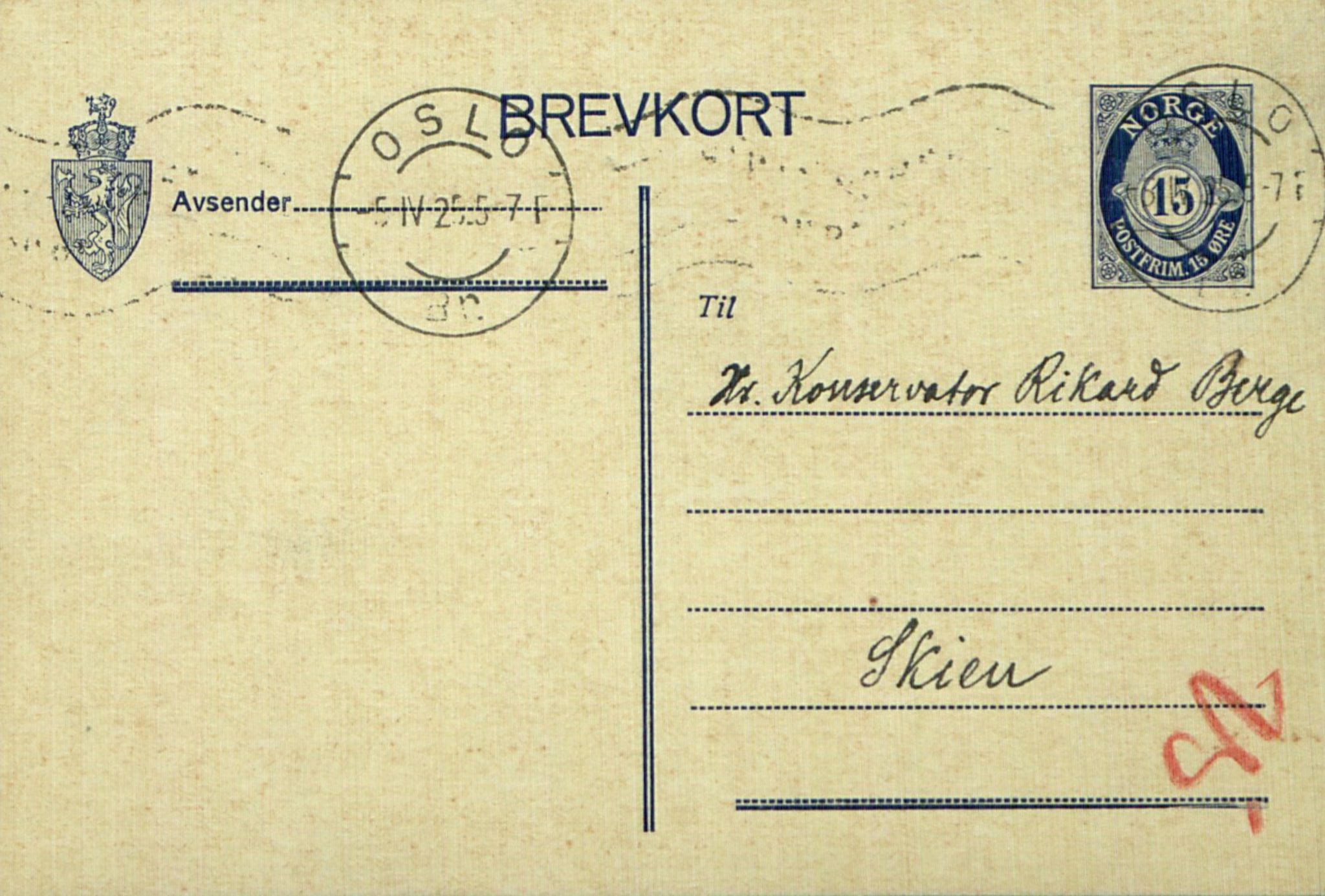 Rikard Berge, TEMU/TGM-A-1003/F/L0016/0021: 529-550 / 549 Brev og lause ark med oppskrifter av Rikard Berge, 1923-1925