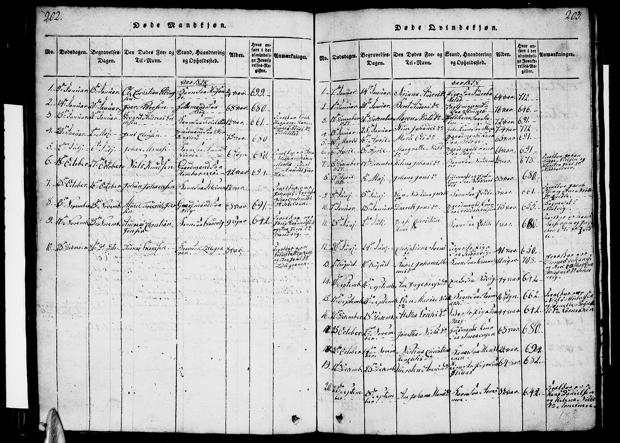 Ministerialprotokoller, klokkerbøker og fødselsregistre - Nordland, AV/SAT-A-1459/812/L0186: Klokkerbok nr. 812C04, 1820-1849, s. 202-203