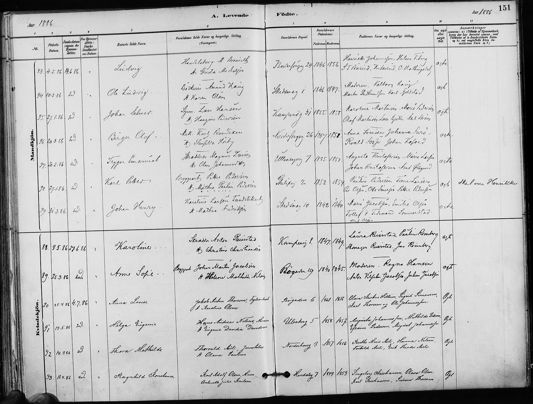 Kampen prestekontor Kirkebøker, AV/SAO-A-10853/F/Fa/L0001: Ministerialbok nr. I 1, 1880-1886, s. 151
