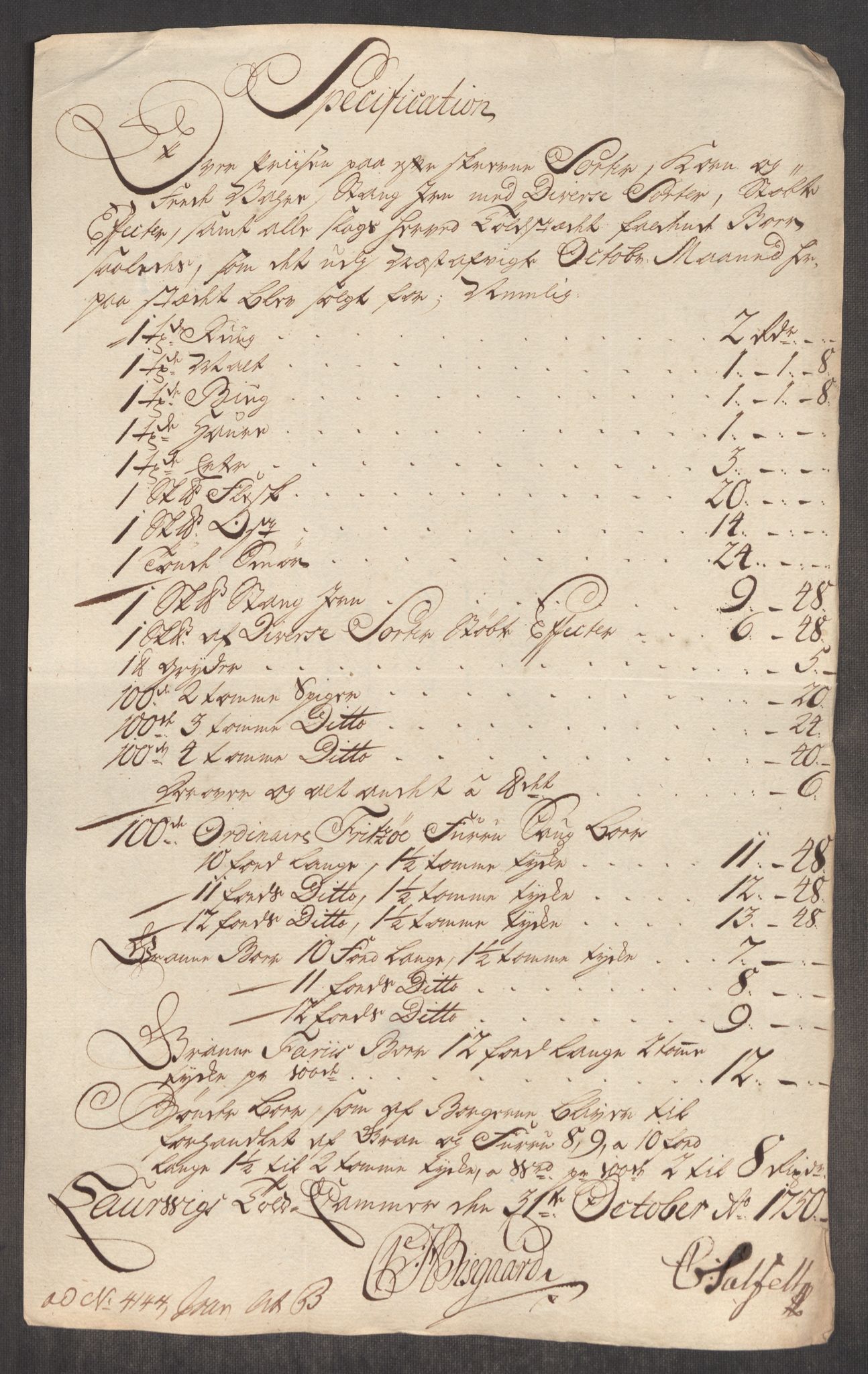 Rentekammeret inntil 1814, Realistisk ordnet avdeling, RA/EA-4070/Oe/L0004: [Ø1]: Priskuranter, 1749-1752, s. 338