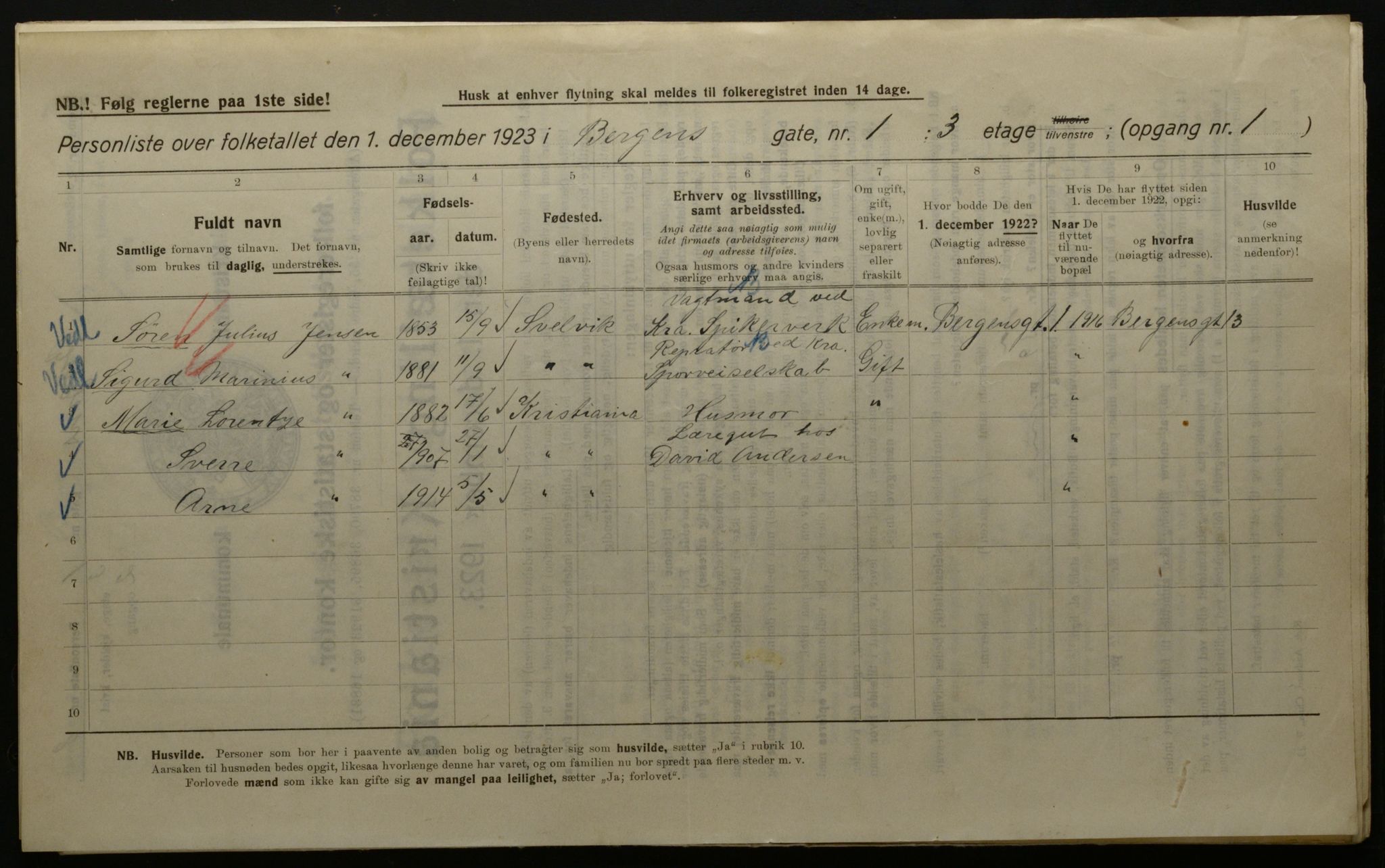 OBA, Kommunal folketelling 1.12.1923 for Kristiania, 1923, s. 4531