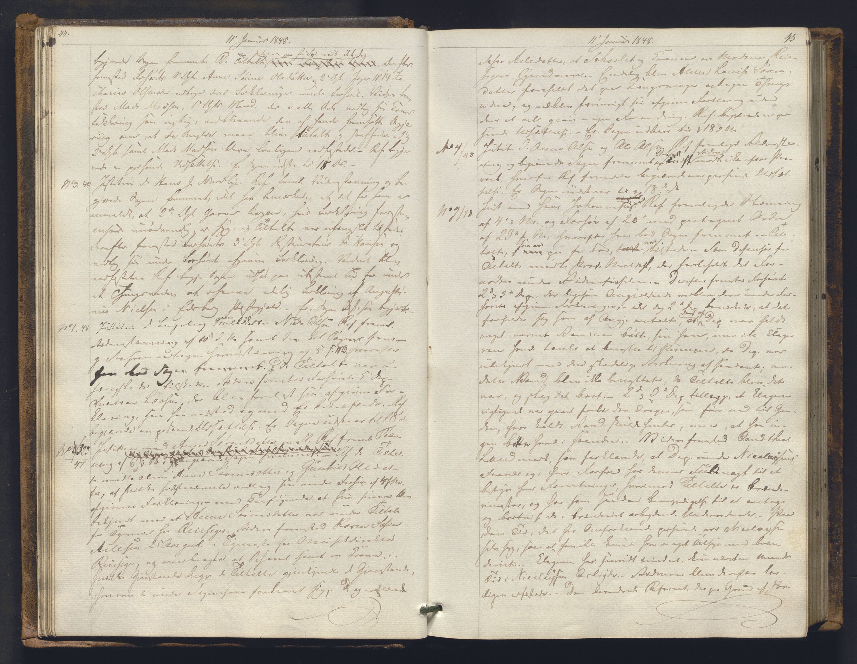 Christiania byfogd, AV/SAO-A-11543/F/Fc/L0014: Ekstrarettsprotokoll, 1847-1853, s. 44-45