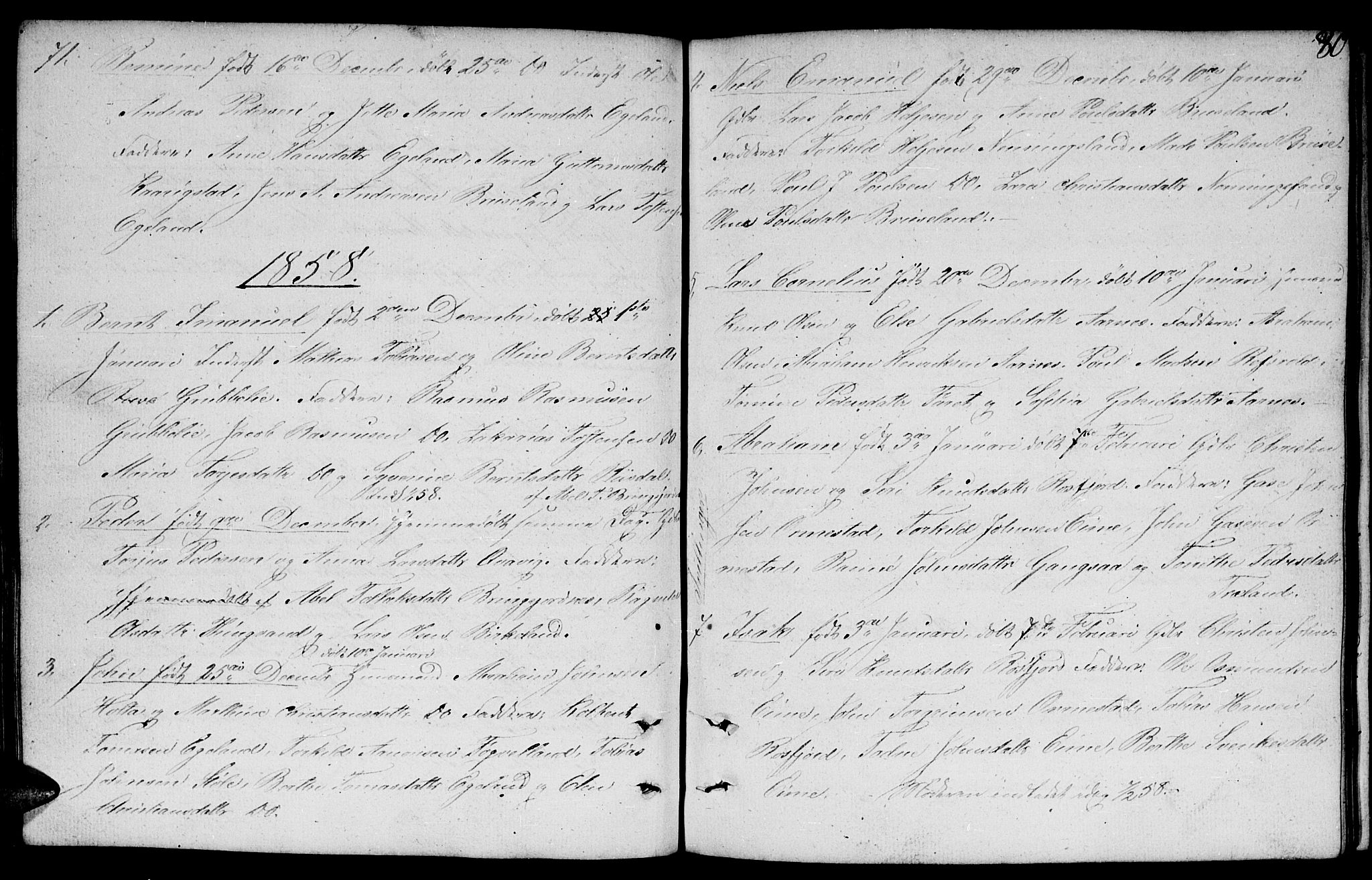 Lyngdal sokneprestkontor, AV/SAK-1111-0029/F/Fb/Fbc/L0002: Klokkerbok nr. B 2, 1849-1864, s. 80