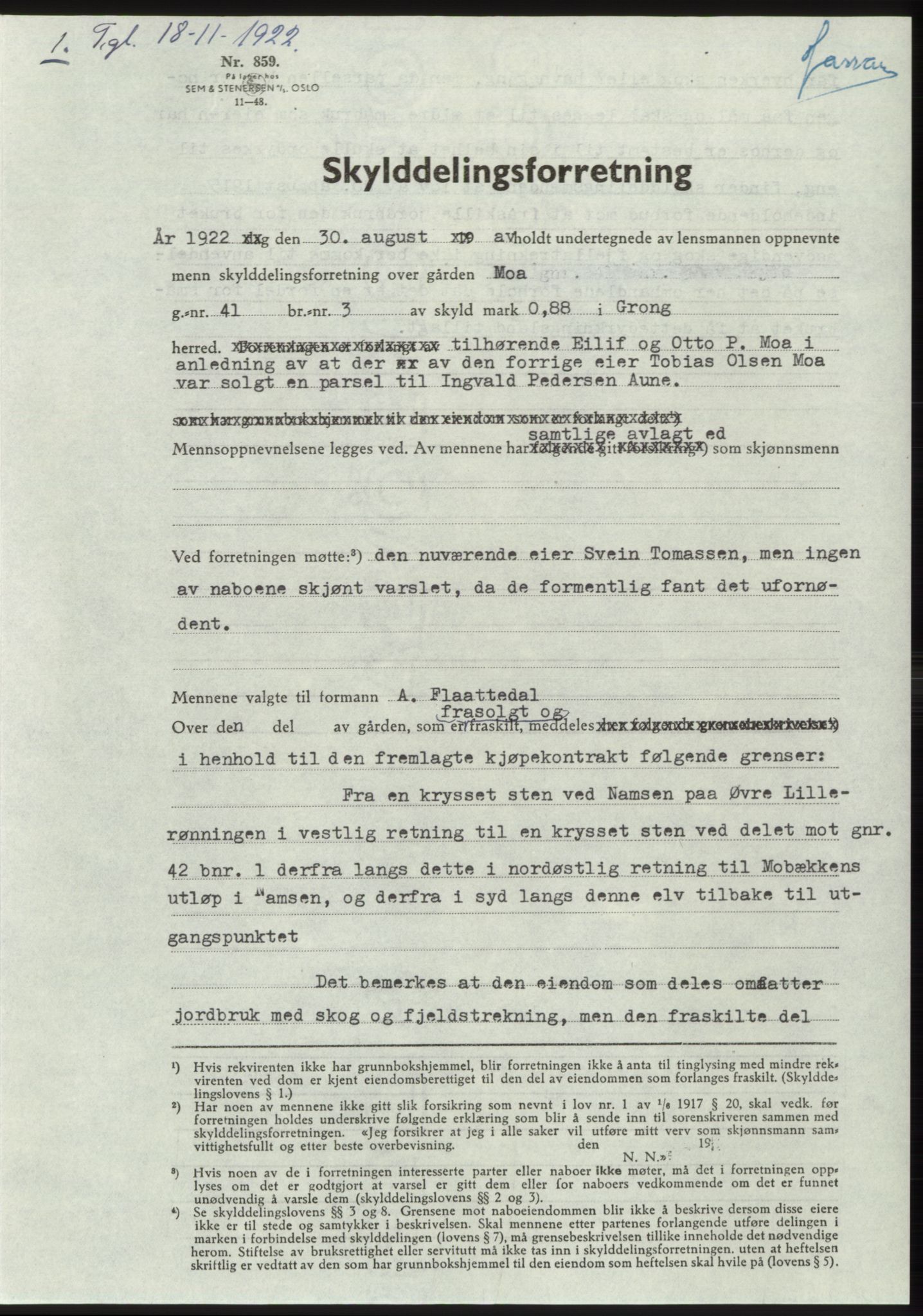 Namdal sorenskriveri, SAT/A-4133/1/2/2C: Pantebok nr. -, 1922-1925, Tingl.dato: 18.11.1922