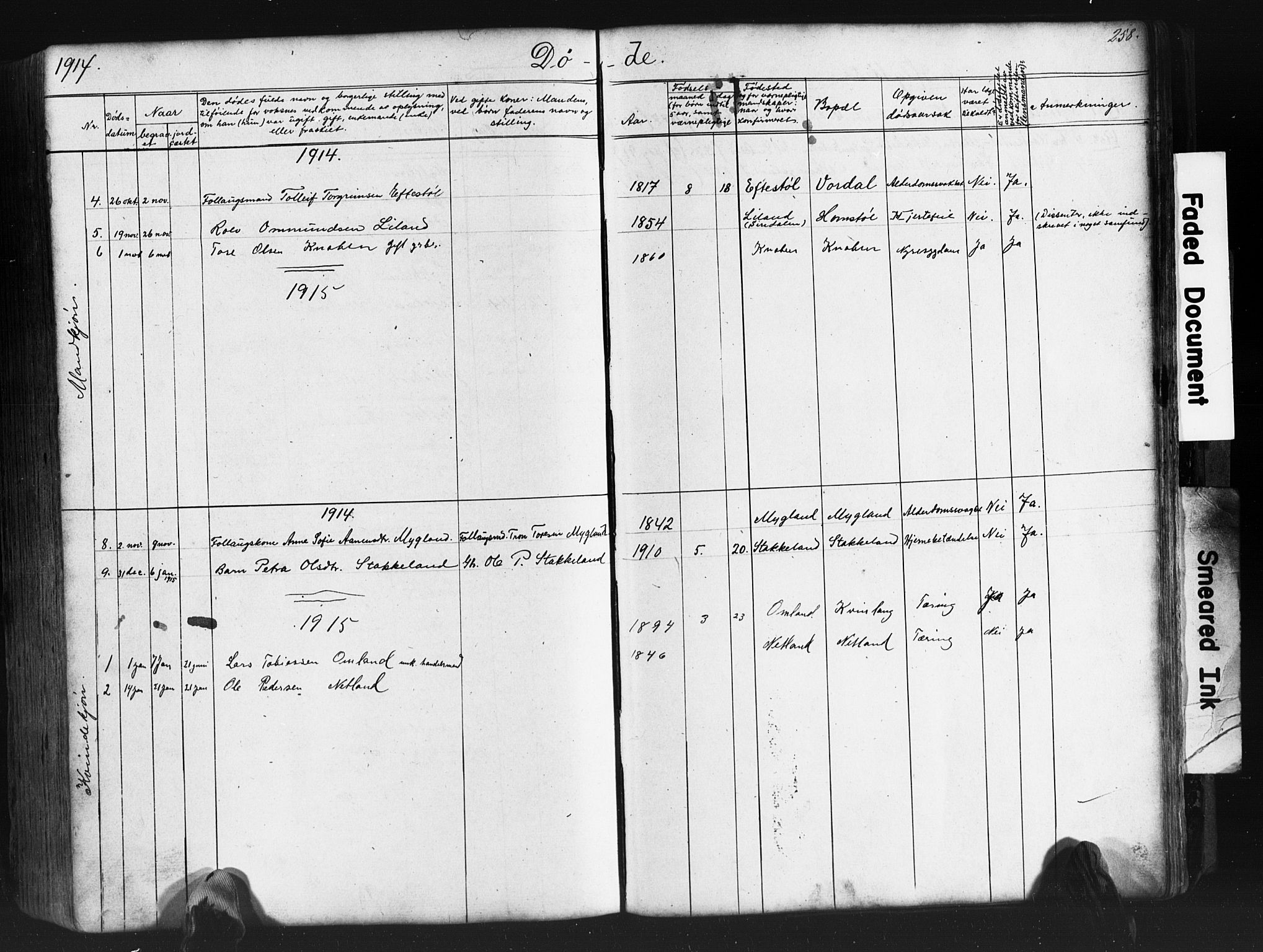 Fjotland sokneprestkontor, AV/SAK-1111-0010/F/Fb/L0003: Klokkerbok nr. B 3, 1872-1924, s. 258