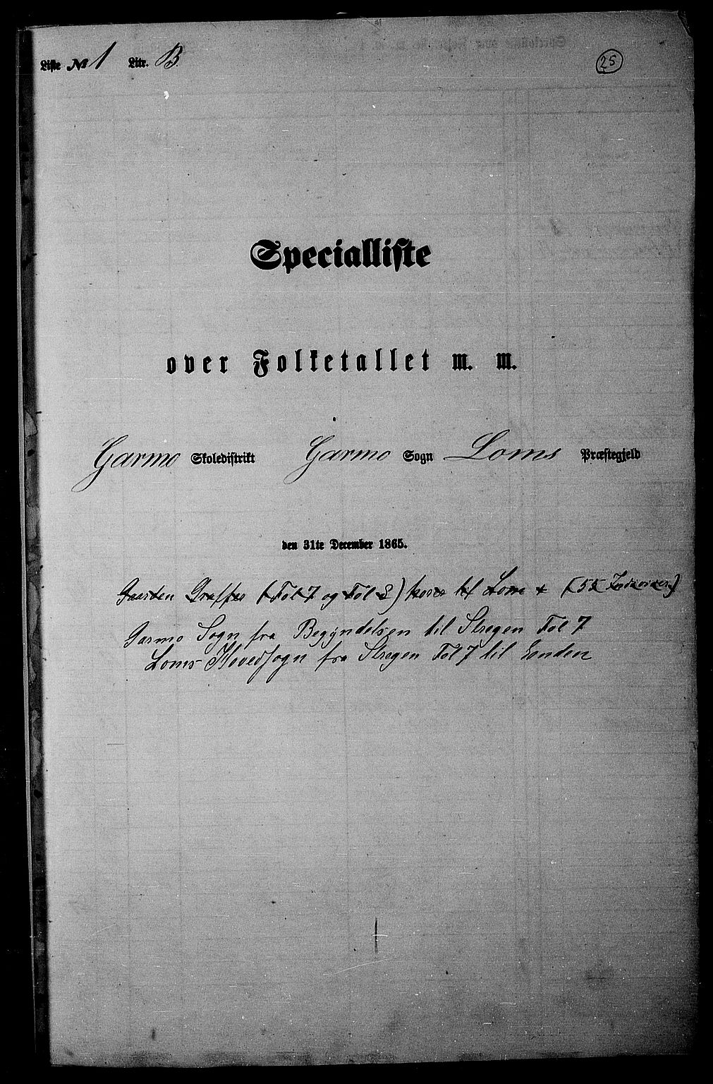 RA, Folketelling 1865 for 0514P Lom prestegjeld, 1865, s. 23