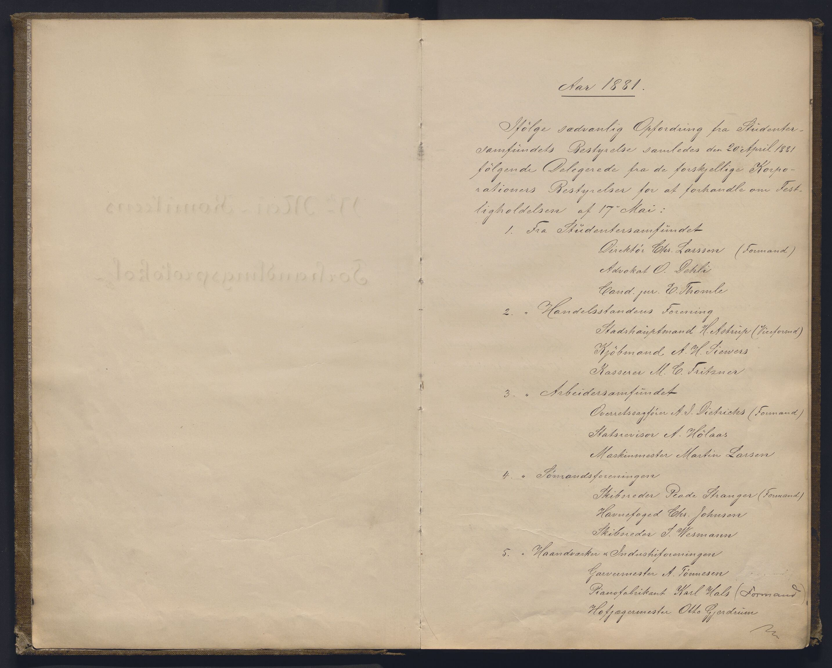 Kristiania 17. mai-komite, AV/SAO-PAO-0101/A/L0001: Forhandlingsprotokoll, 1881-1901, s. 1